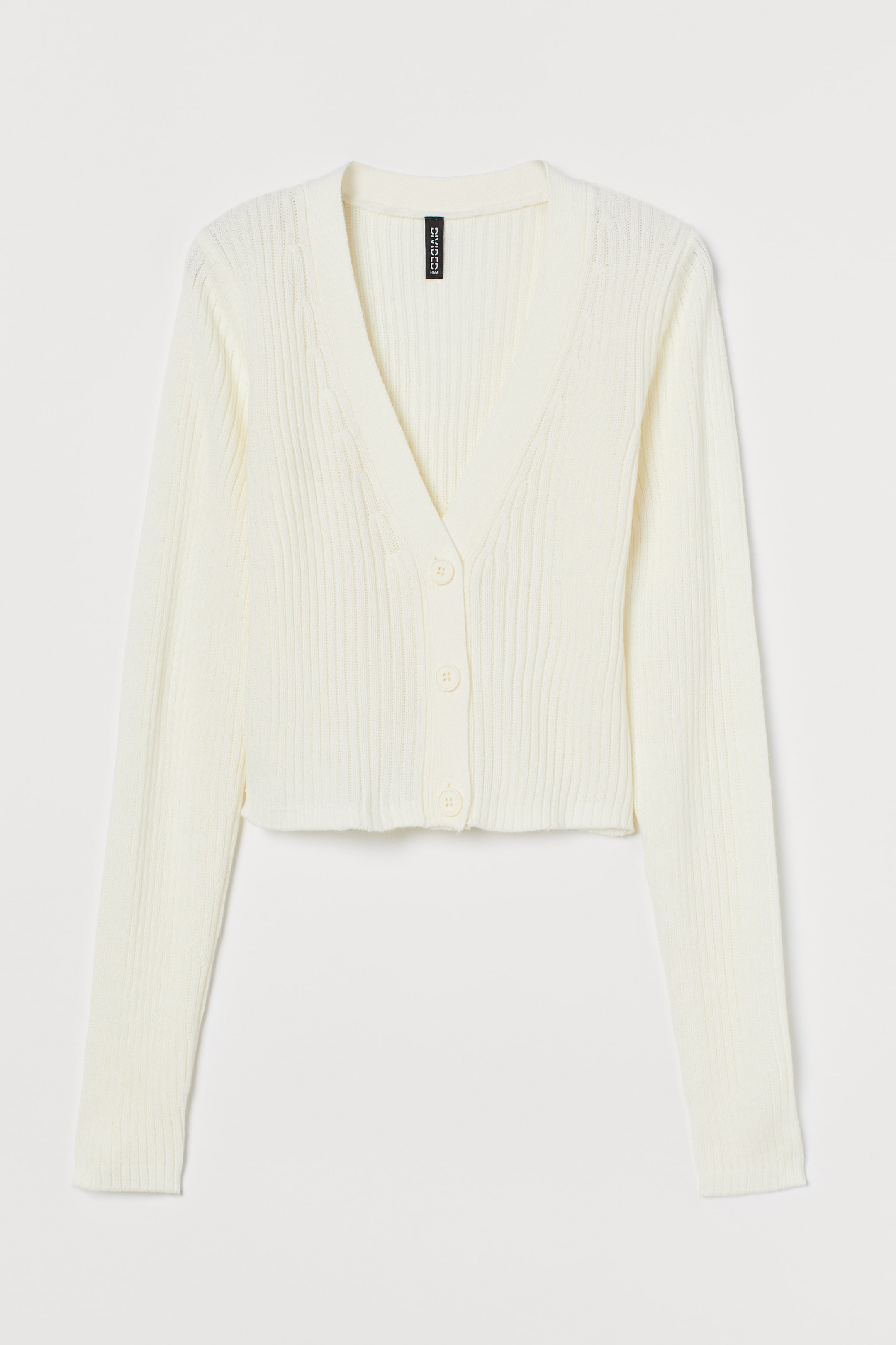 Ribbed cardigan - V-neck - Long sleeve - Cream - Ladies | H&M GB