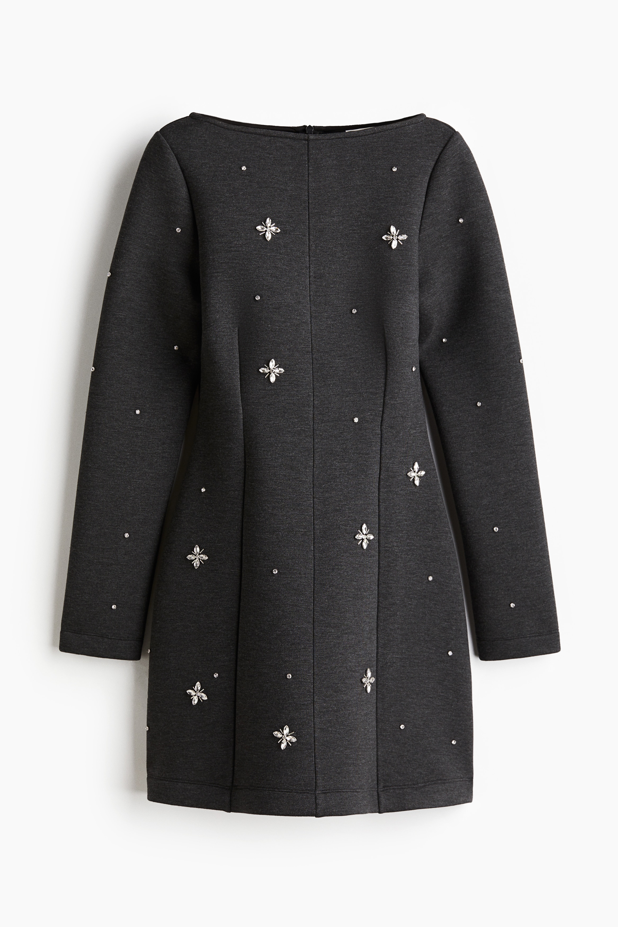 Rhinestone-Embellished Scuba Dress - Charcoal gray - Ladies