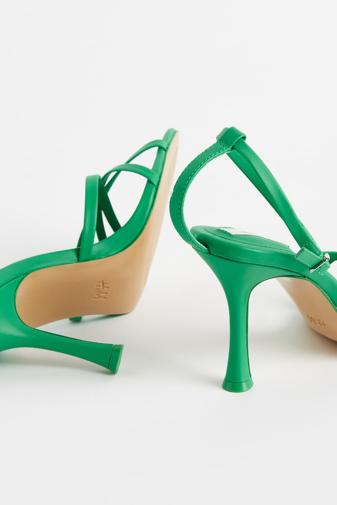 Højhælede sandaler i læder - Grøn/Sort - 6