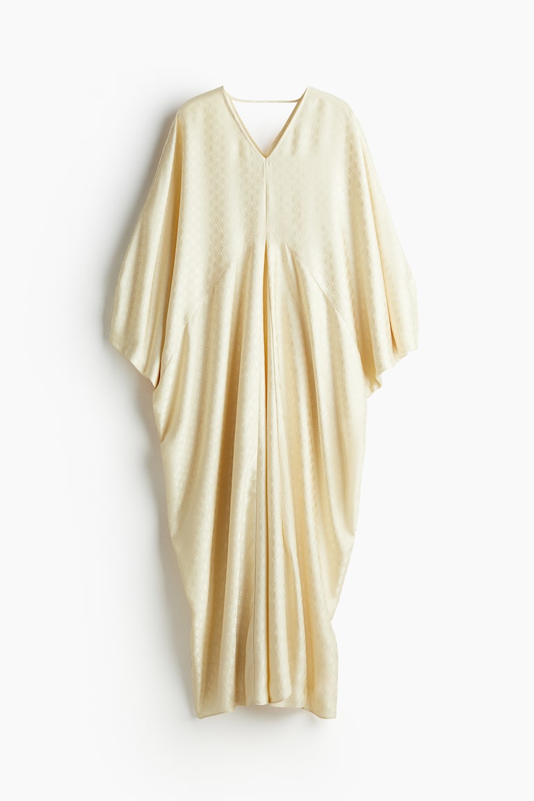 h&m pleated kaftan dress Women's Pale yellow Satin kaftan dress