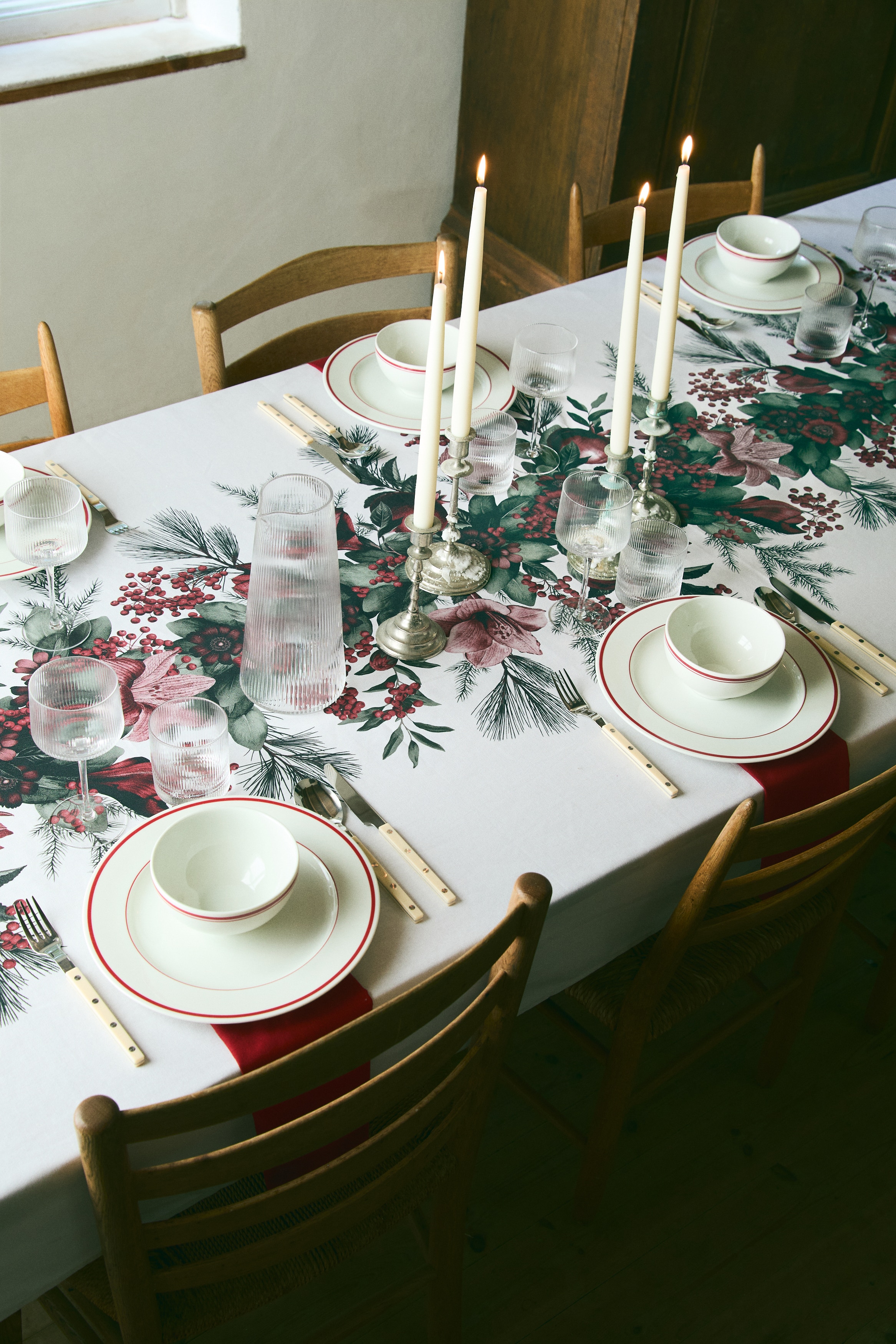 Patterned cotton tablecloth - White/Floral