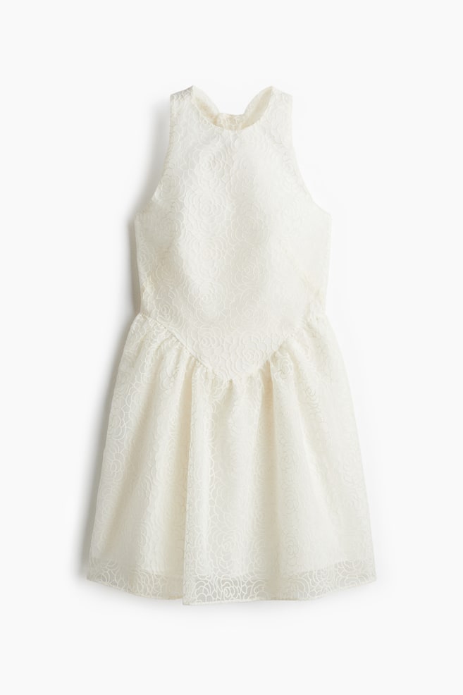 Besticktes Neckholderkleid - Cremefarben/Puderrosa/Schwarz - 1
