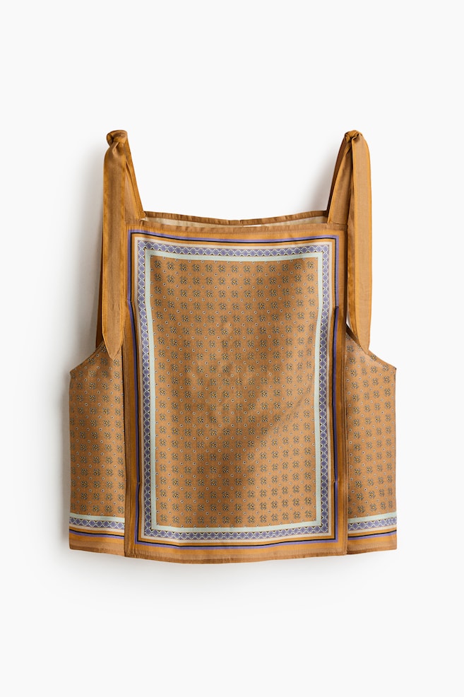Printed viscose-blend top - Dark beige/Patterned - 1