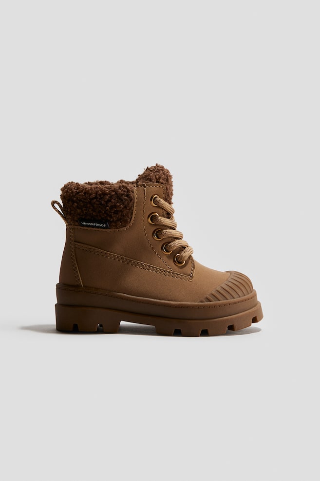 Waterproof chunky lace-up boots - Beige/Black - 1