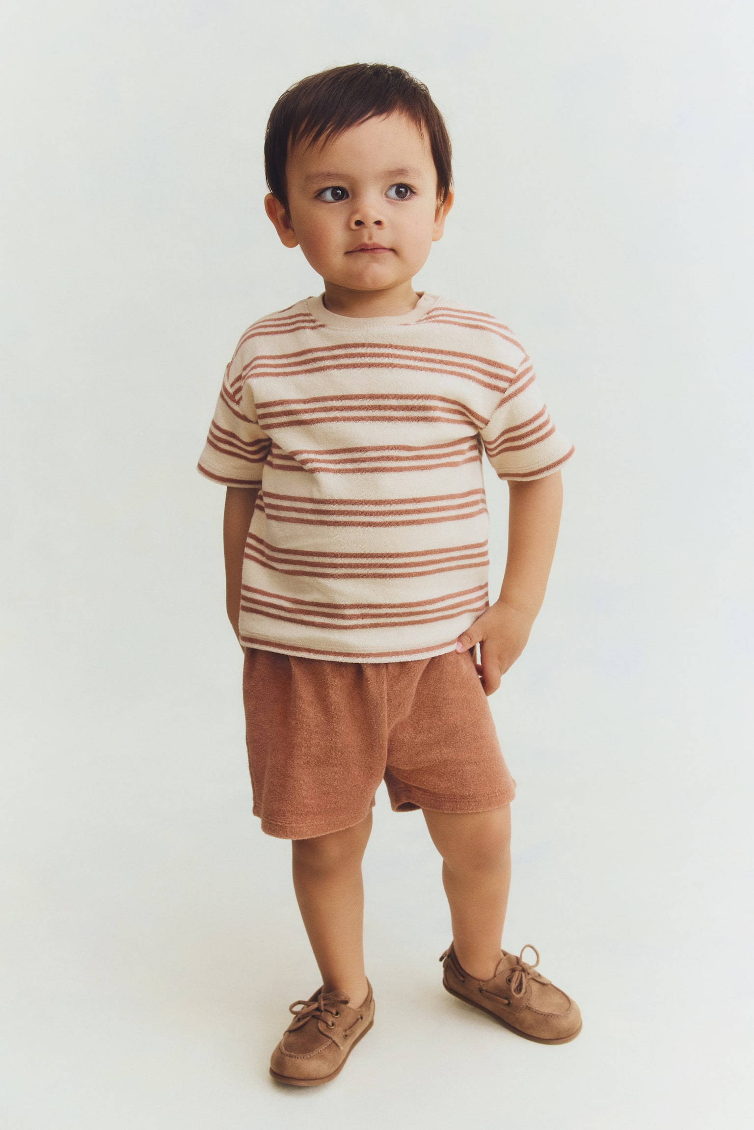 2-piece terry set - Mørk beige/Stribet/Gul/Blåstribet - 1