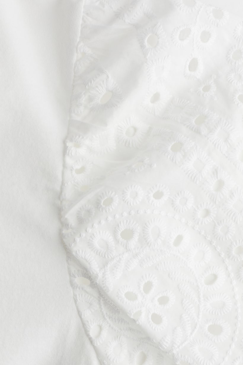 White Embroidered Balloon Sleeved Top