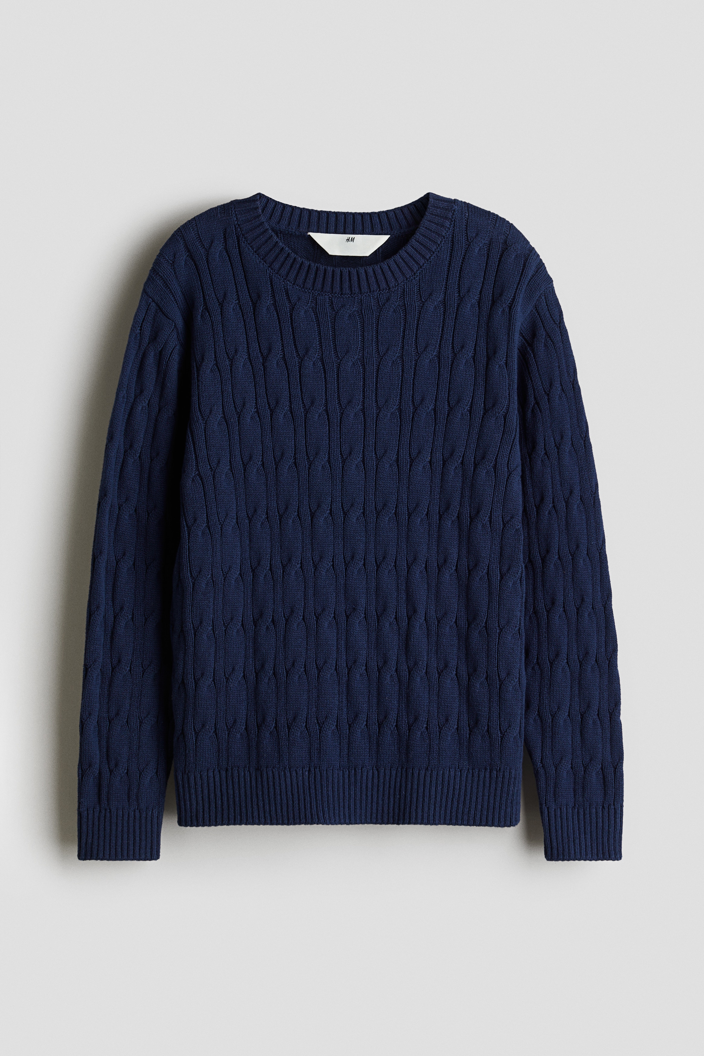 Cable-Knit Cotton Sweater - Navy blue/White
