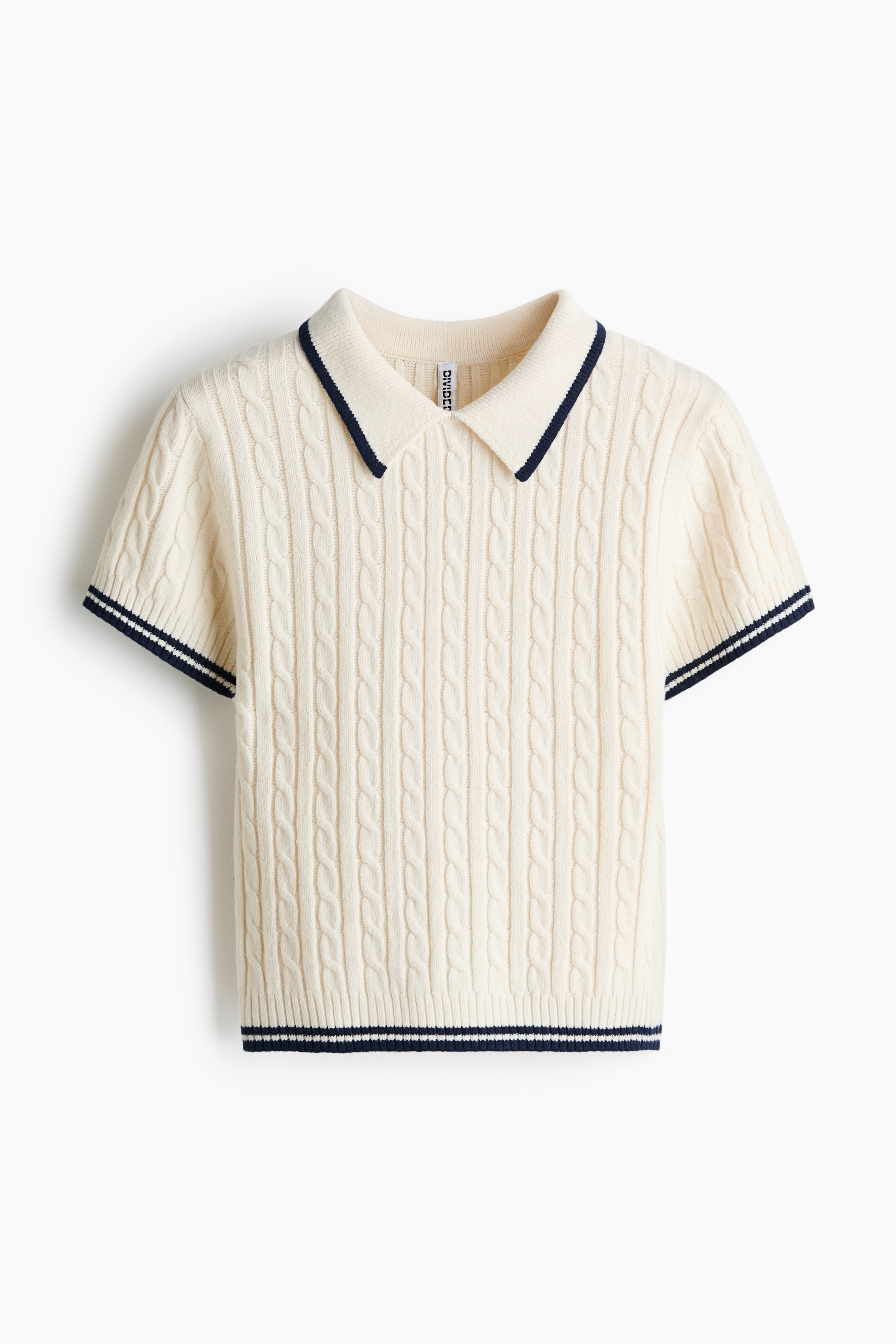 Cable-knit collared top - Light beige/Light blue