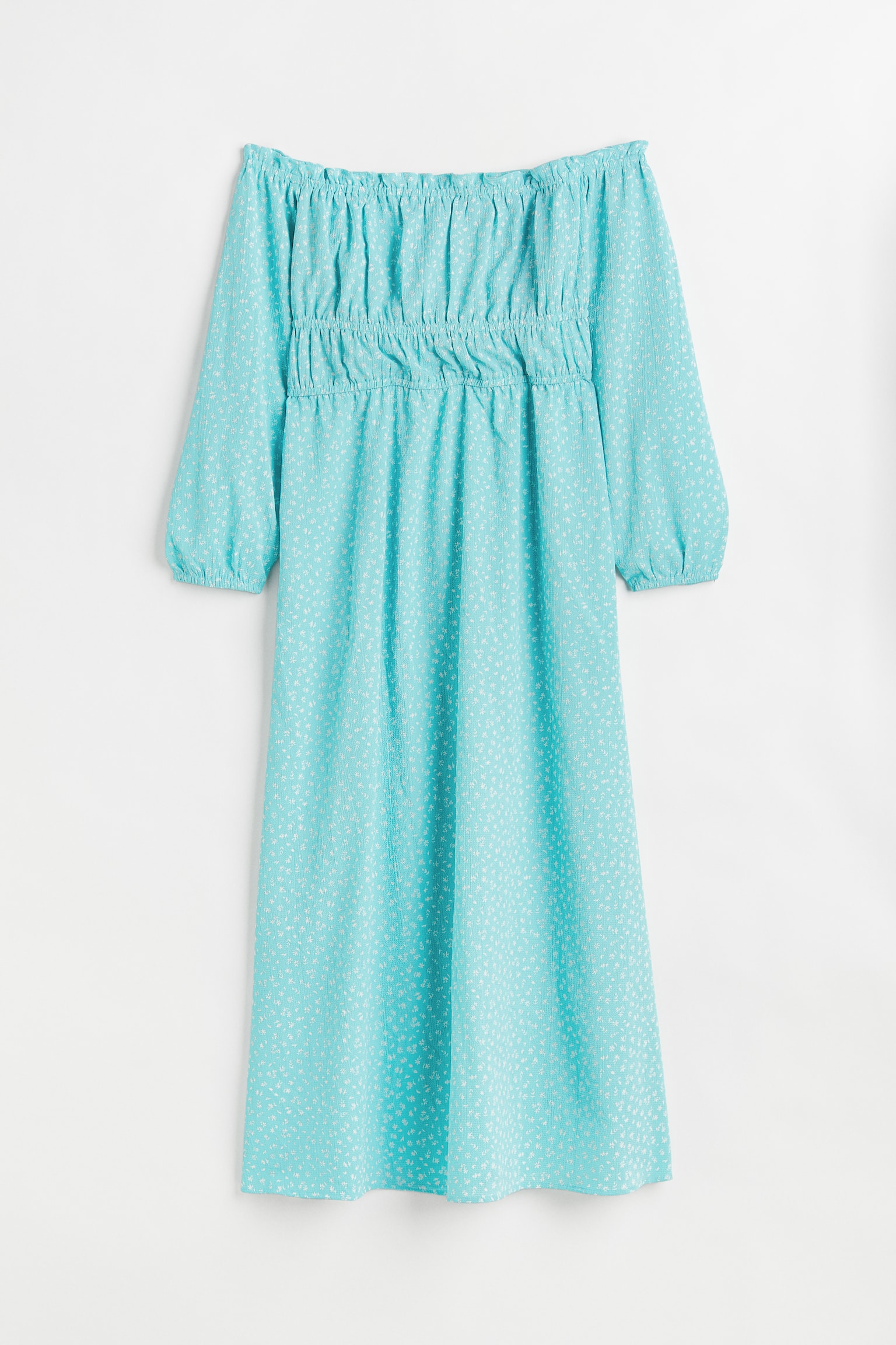 H&M+ Crêpe Off the Shoulder Dress - Light turquoise/Small flowers - 1