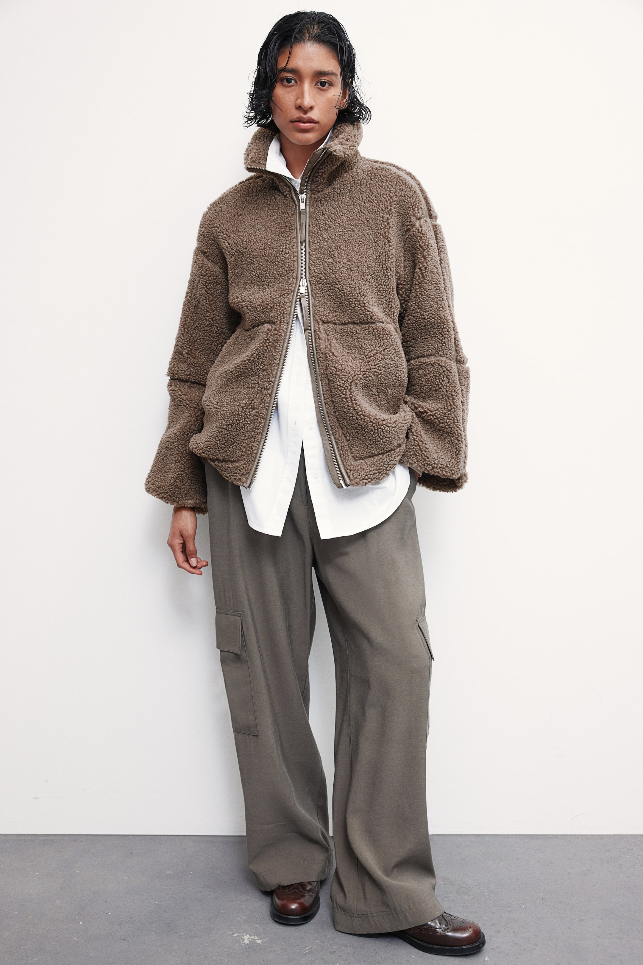 Loose-Fit Teddy Fleece Jacket