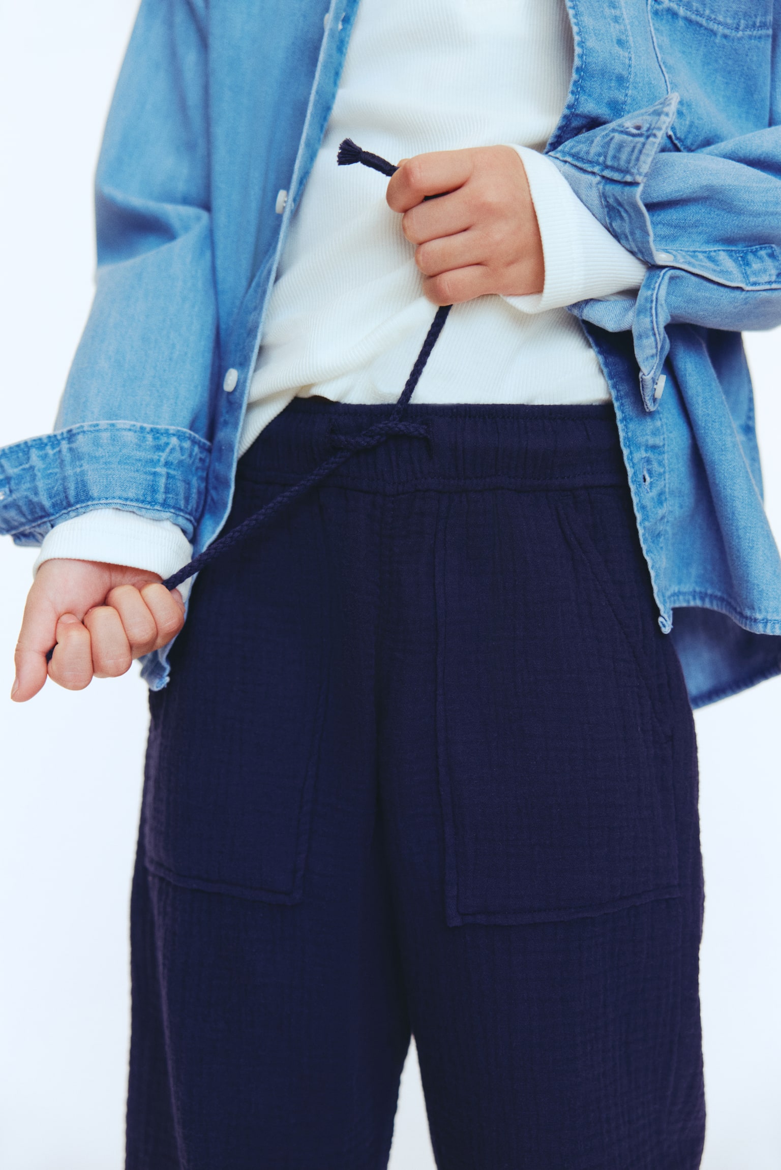 Muslin drawstring trousers - Navy blue/Teal/Dark brown/White/Blue striped - 6