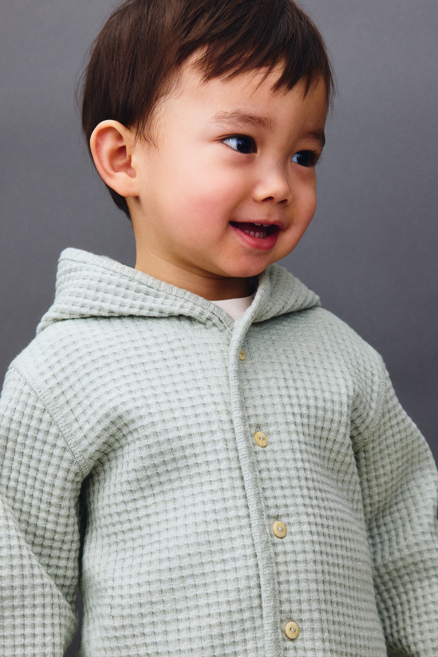 Waffled cotton cardigan - Light dusty green/Light beige - 4