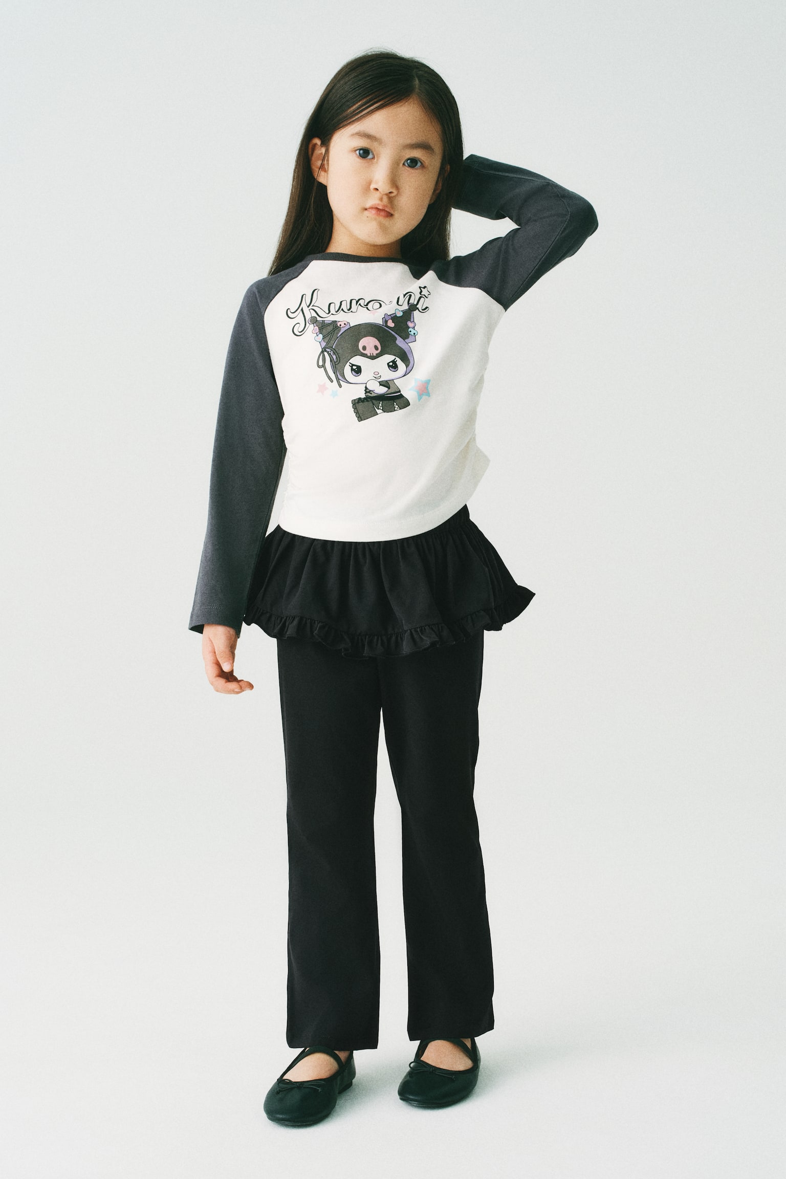 Flared layered trousers - Black/Light purple - 1
