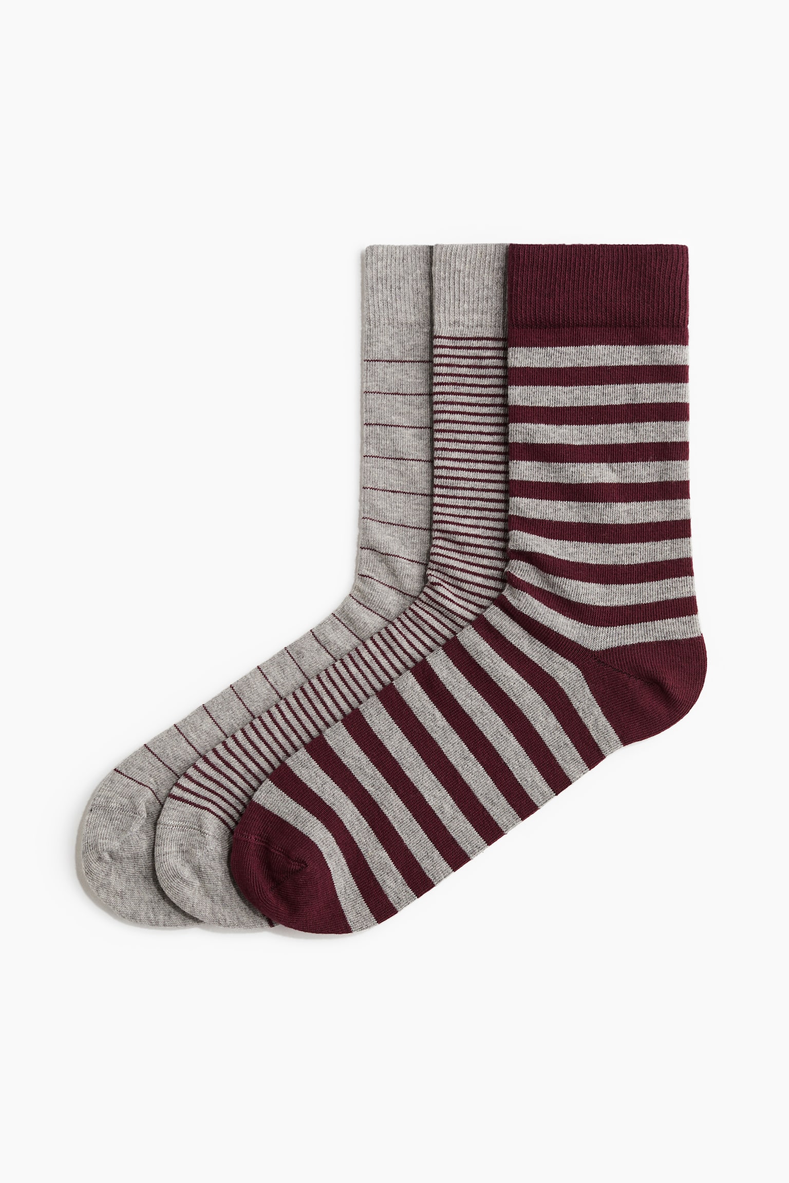 3-pack socks - Burgundy/Grey marl/Grey marl/Striped - 1