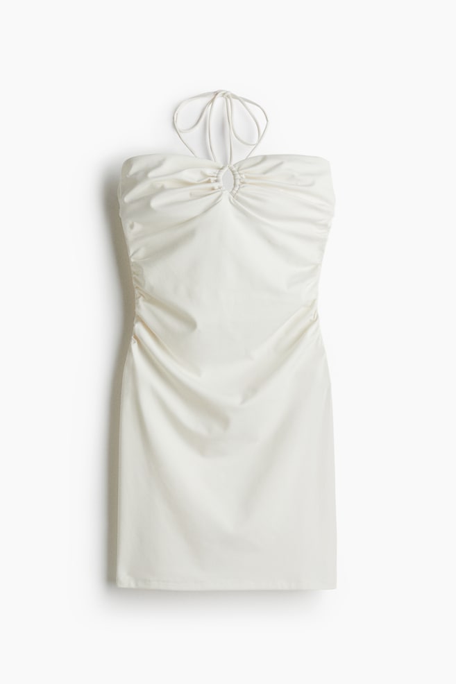 Ruched halterneck dress - White/Dark brown - 1