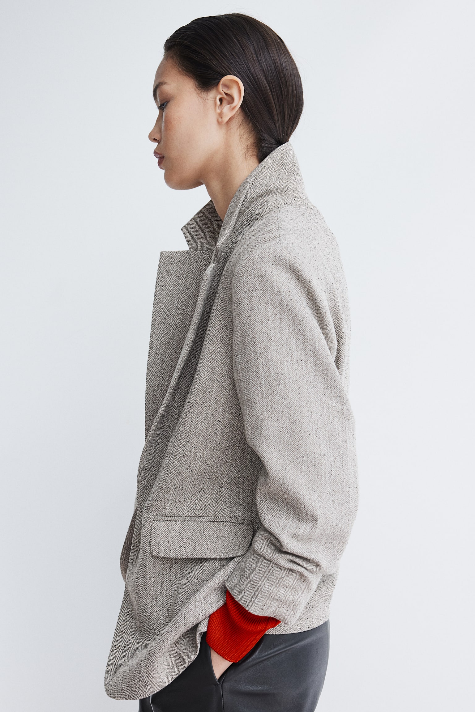 Gathered-sleeve blazer - Beige/Herringbone-patterned/Light beige/Black/Grey marl - 1