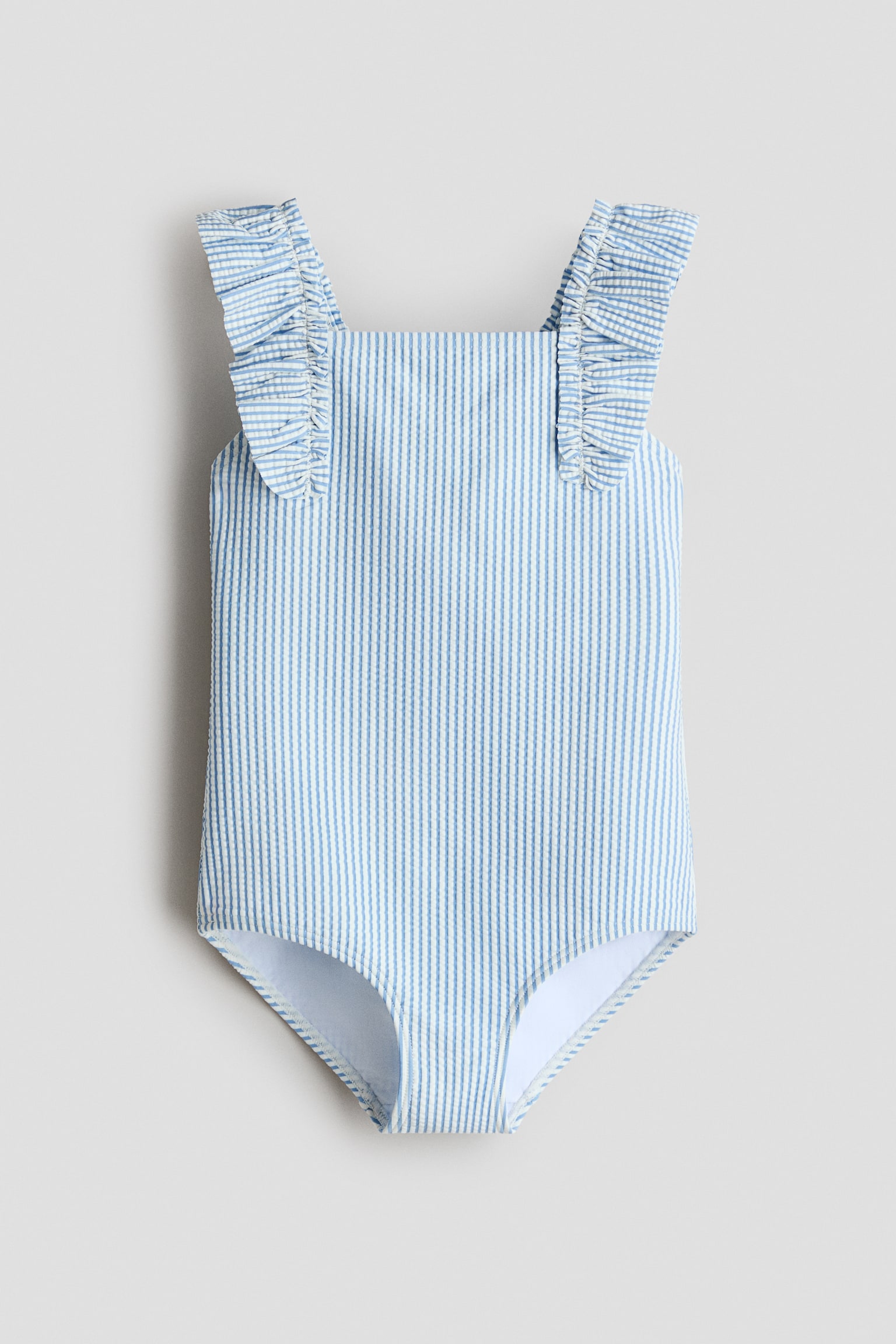 Ruffle-Trimmed Swimsuit - Light blue/striped