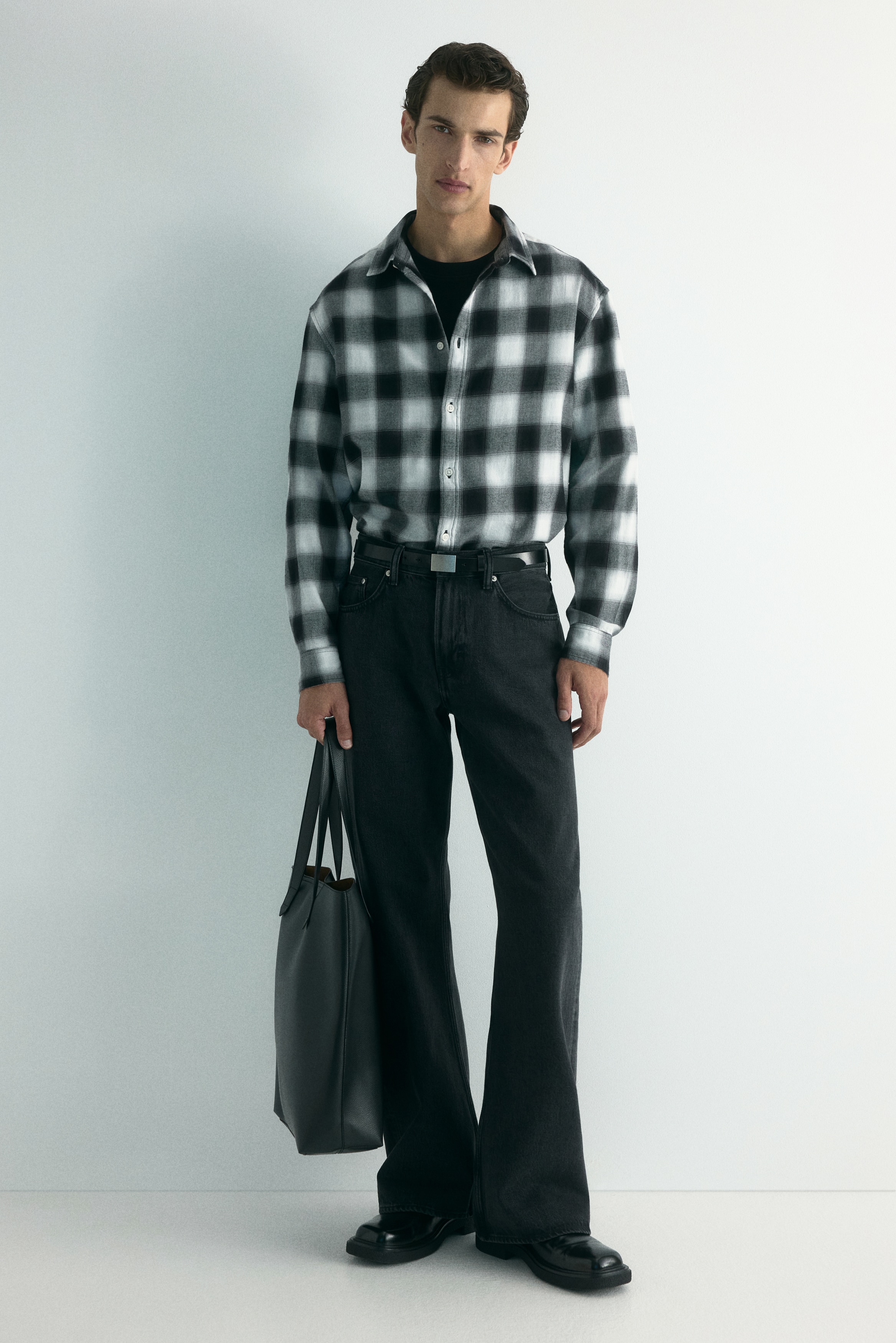 H & M - ルーズフィット フランネルシャツ - グレー H & M - ルーズフィット フランネルシャツ - グレー