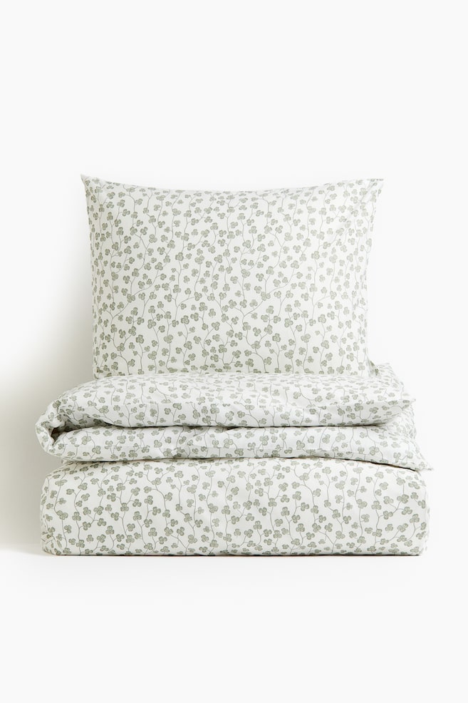 Patterned Cotton Twin Duvet Cover Set - Green/clover - 1