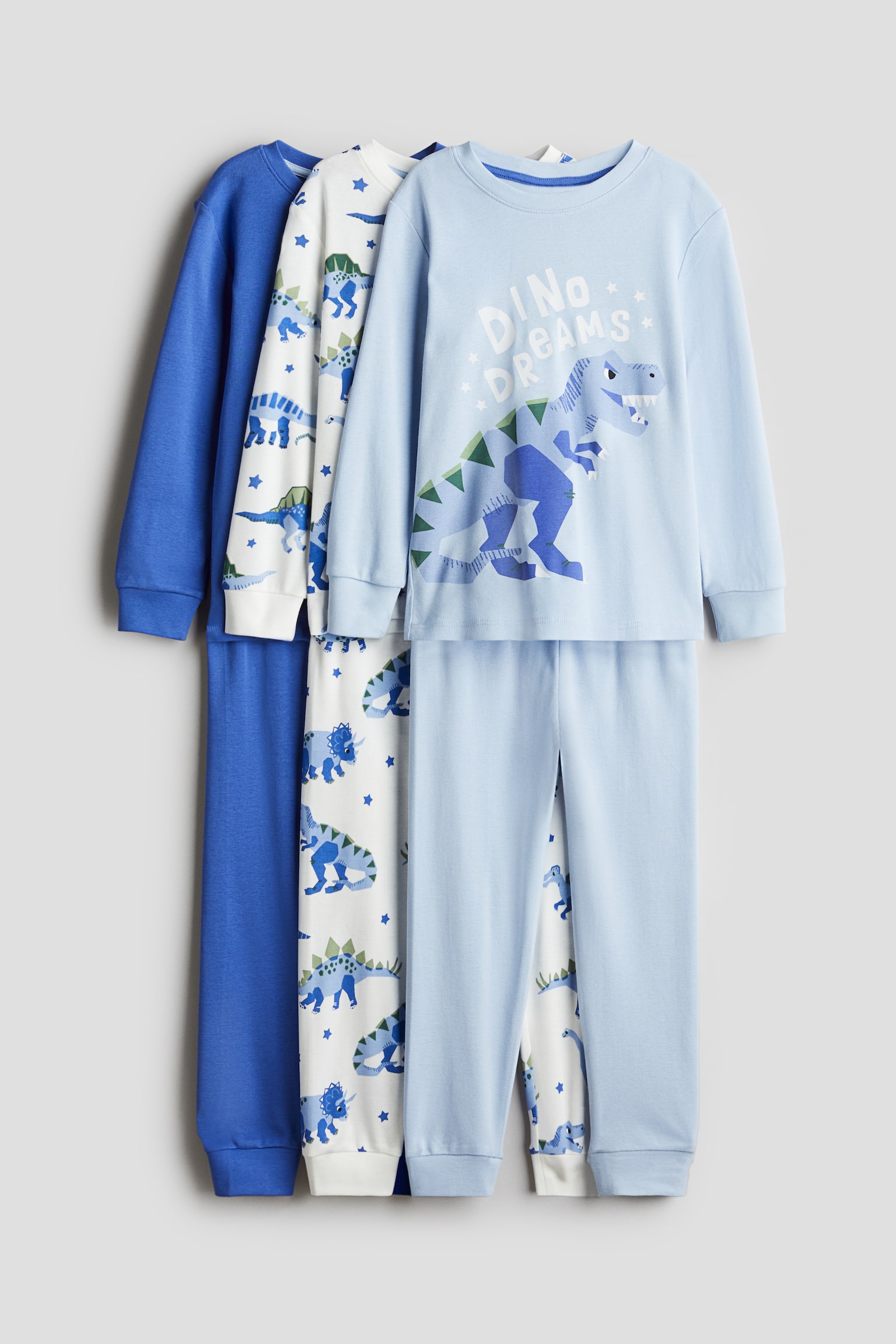 3-pack cotton pyjamas - Light blue/Dino Dreams/Blue/Striped - 1