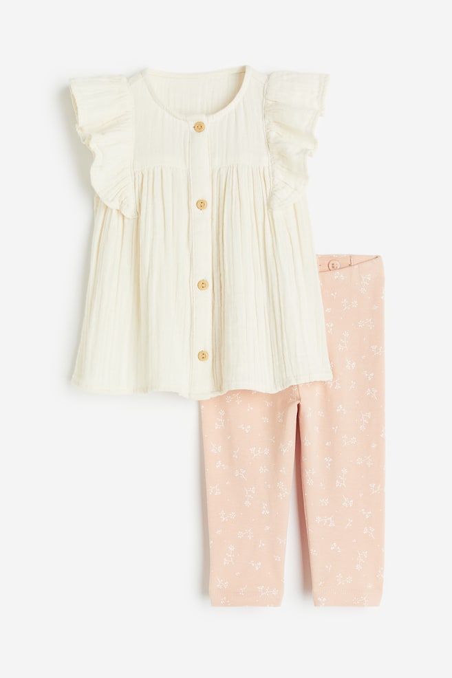 2-delt sett med bluse og leggings - Hvit/Lys rosa - 1