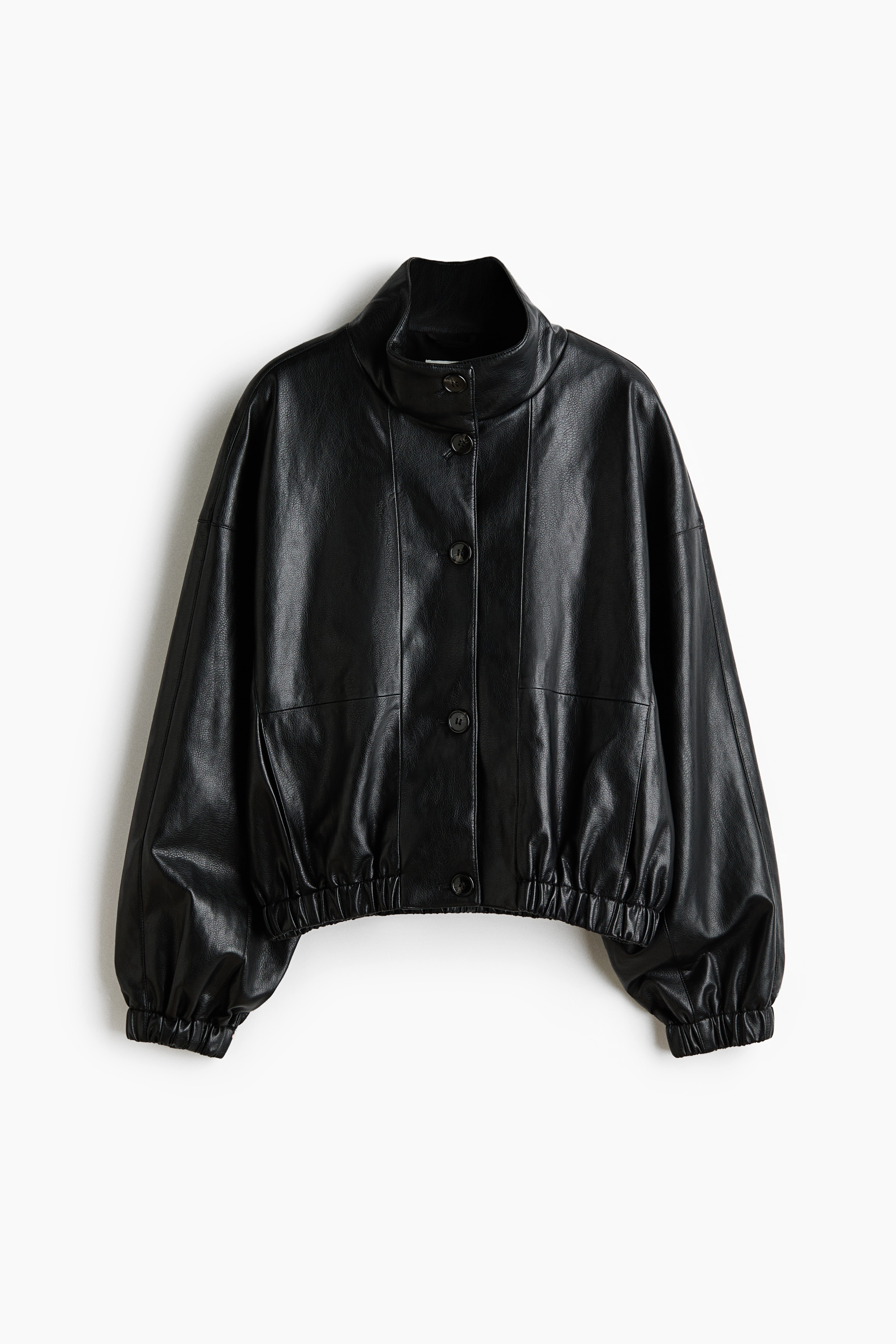 Coated funnel-collar jacket - Black