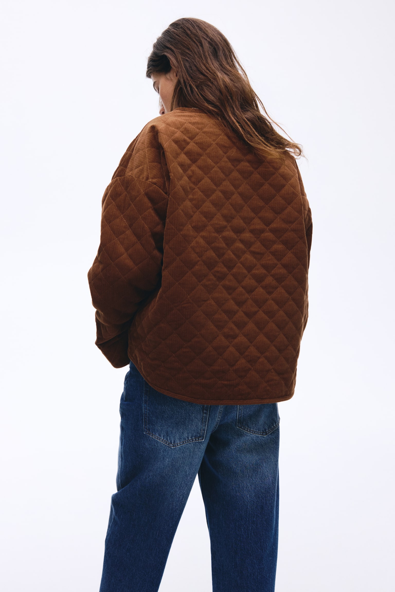 Oversized quilted corduroy jacket - Brown/Dark khaki green - 6