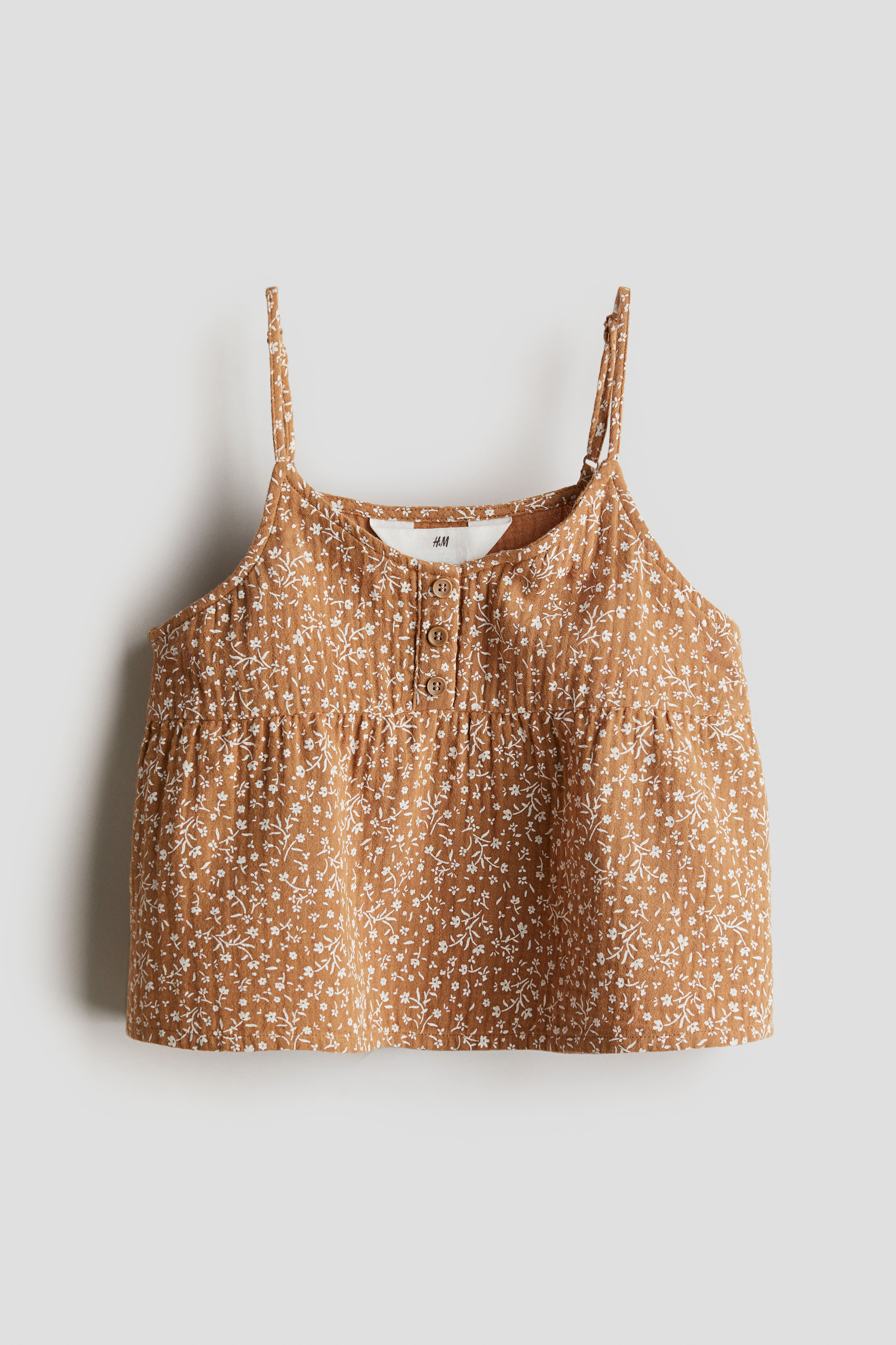 Ruffle-trimmed Camisole Top - V-neck - Sleeveless - Brown/floral 