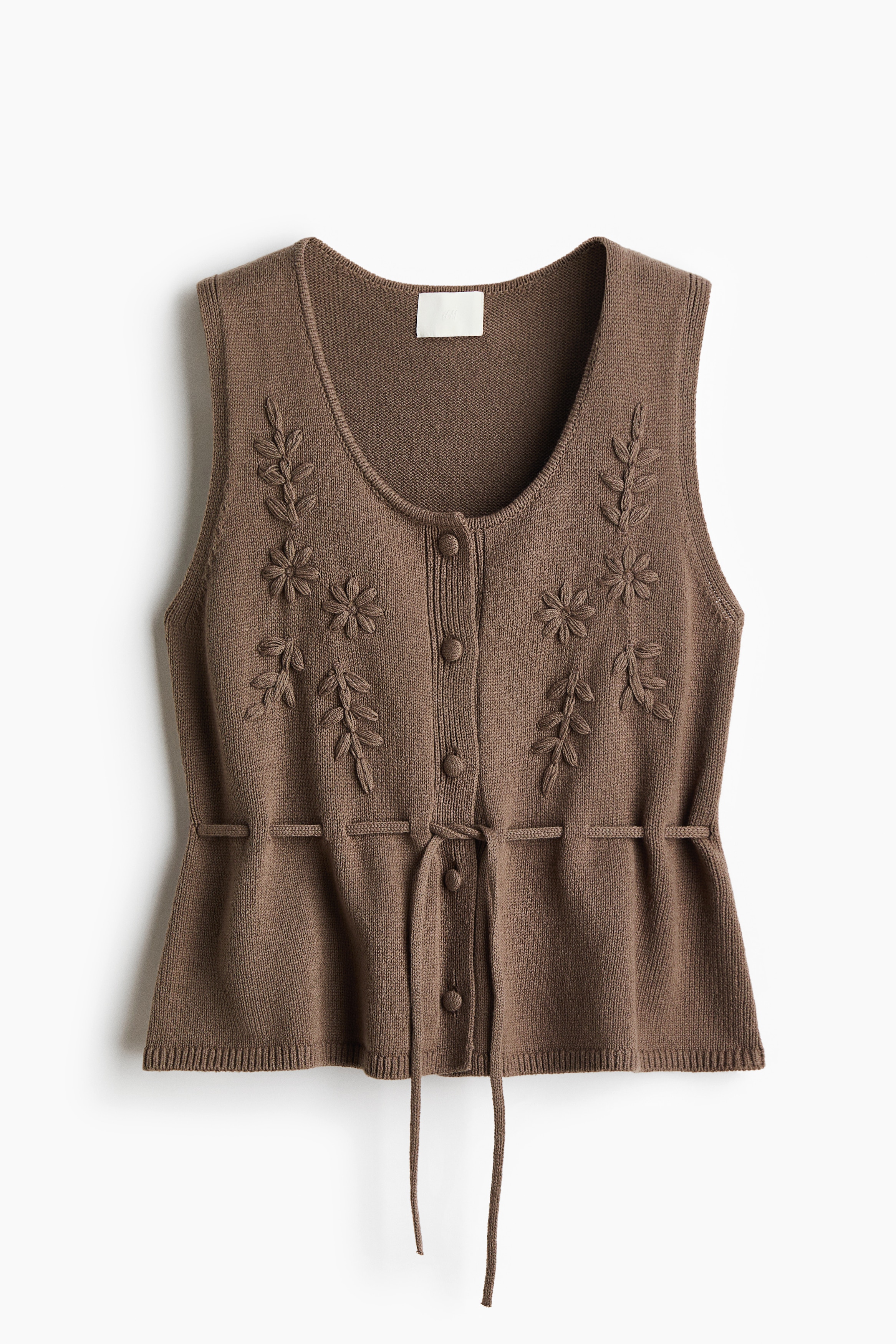 Embroidered knitted top - Dark mole/Light beige