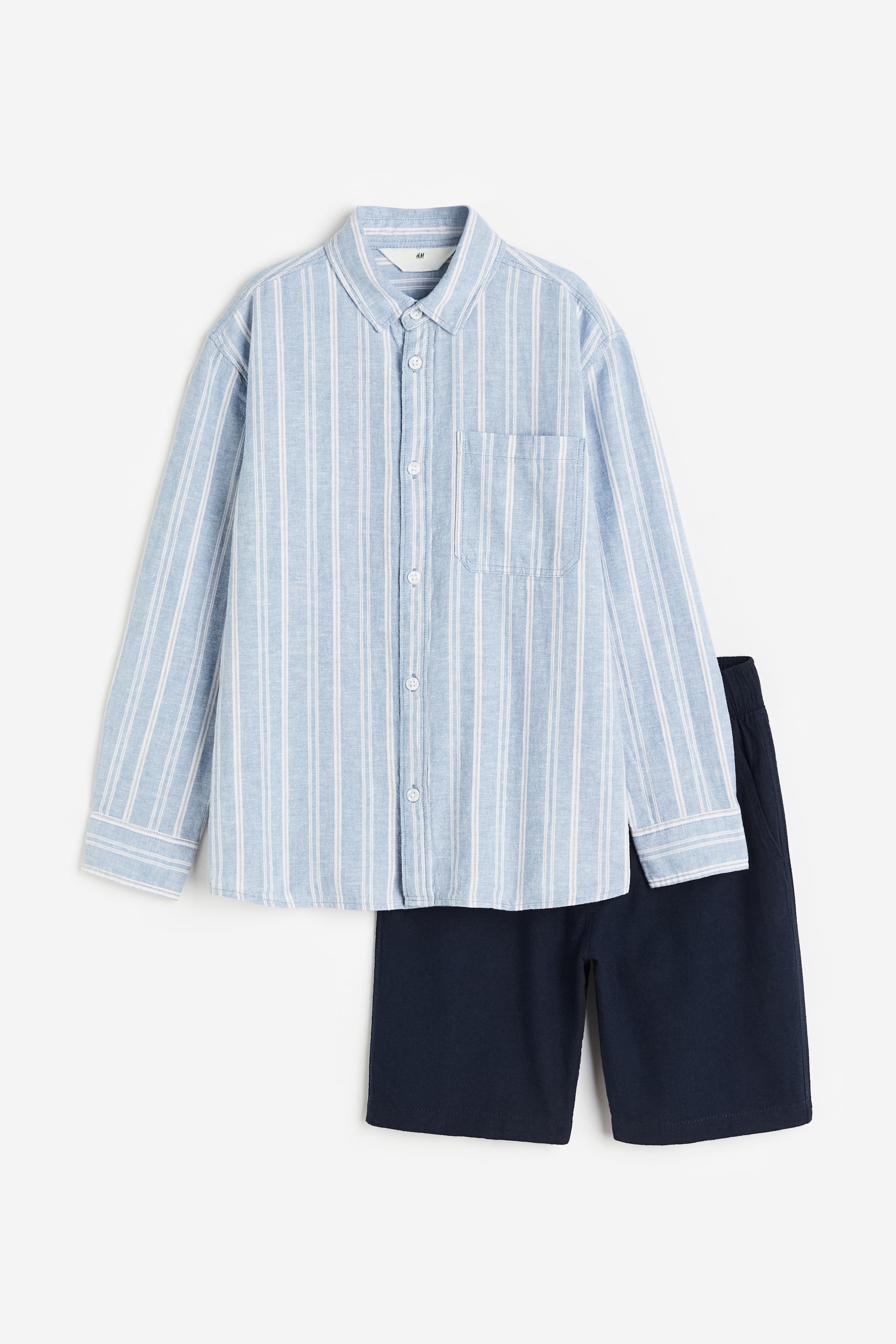 View larger image: 2-piece Linen Blend Set - Light blue/Stripe - Kids | H&M AU 1