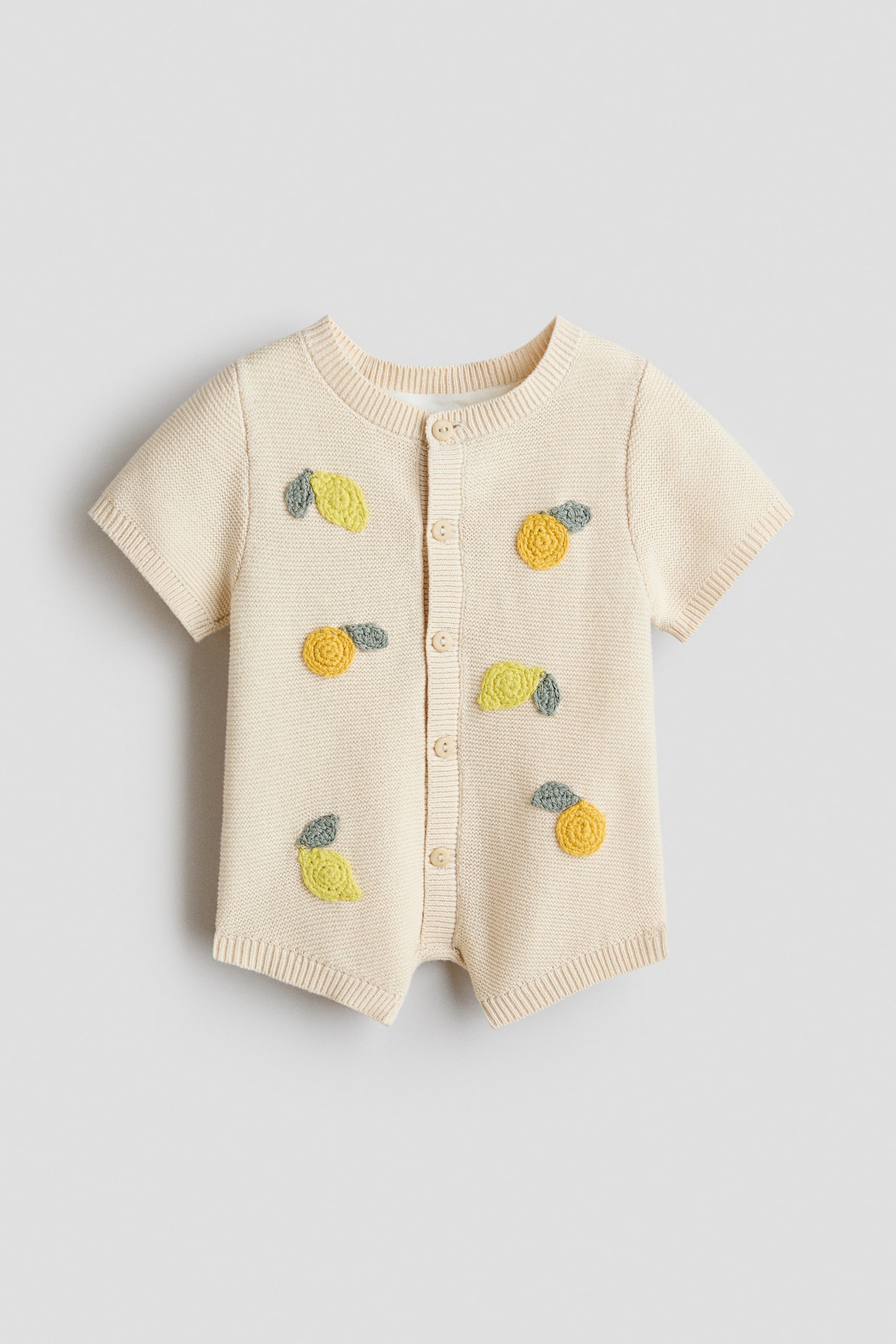 Bomullsromper med broderier - Ljusbeige/Citroner - 1