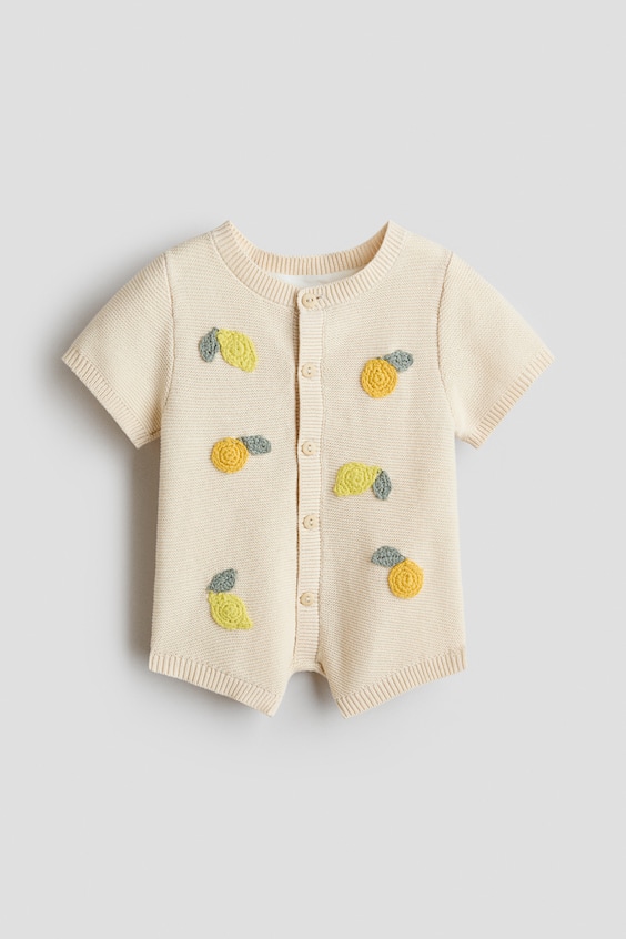 Детские комбинезоны H&M Embroidered-Detail Cotton Romper Suit