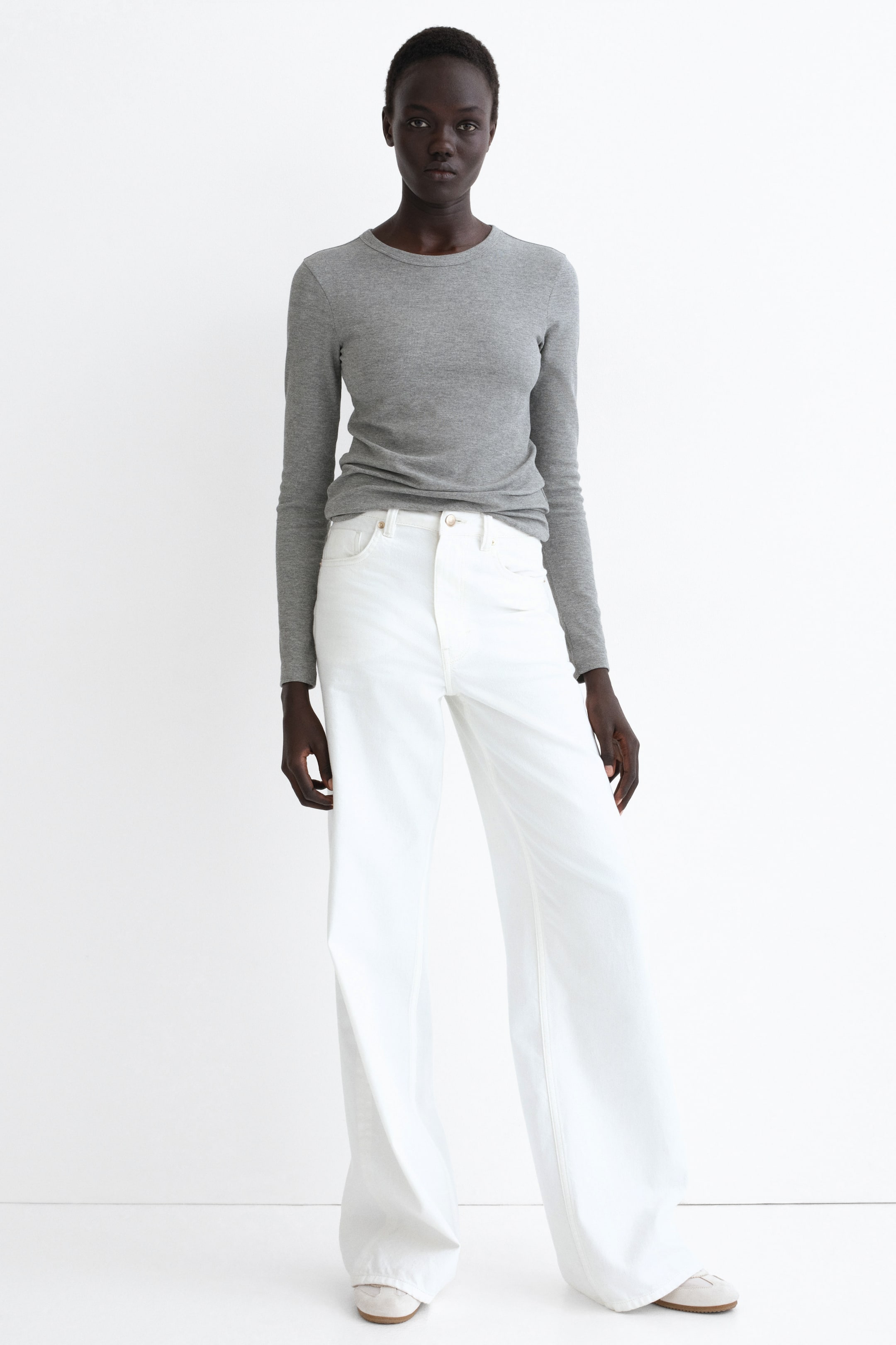 Ver imagem maior: Camisola canelada em mistura de algodão - Cinzento mesclado - SENHORA | H&M PT 2