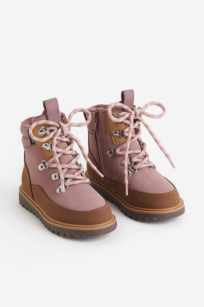 Waterproof lace-up boots - Dusty pink/Light brown/Black - 2