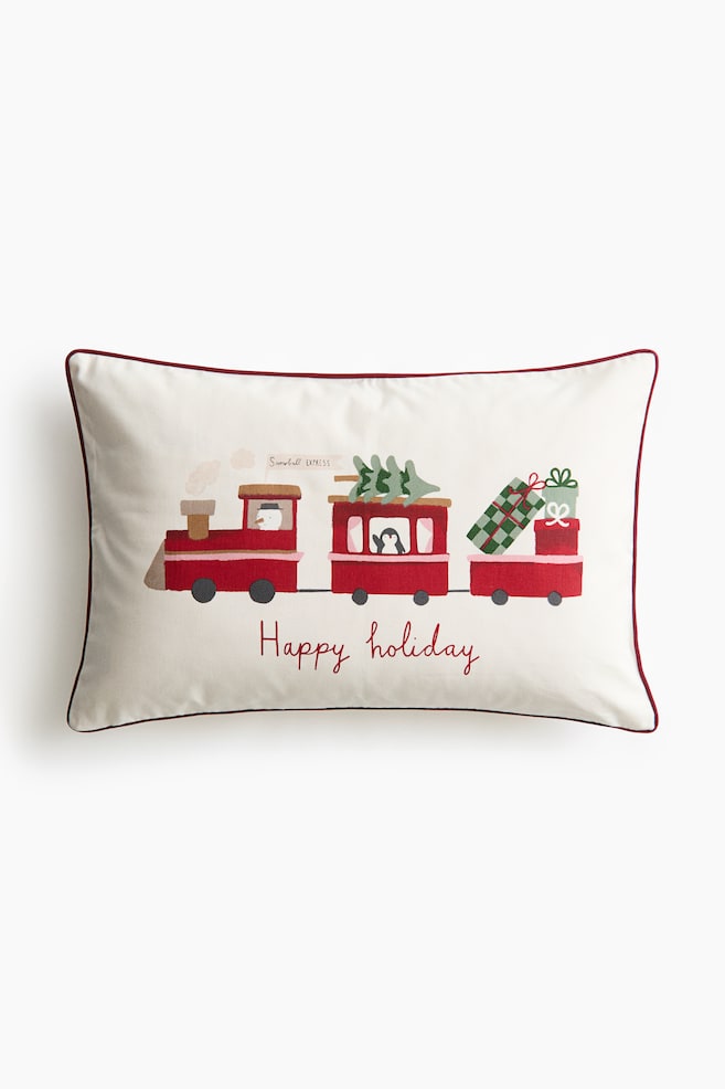Kussenhoes met geprint motief - Roomwit/Happy holidays - 1