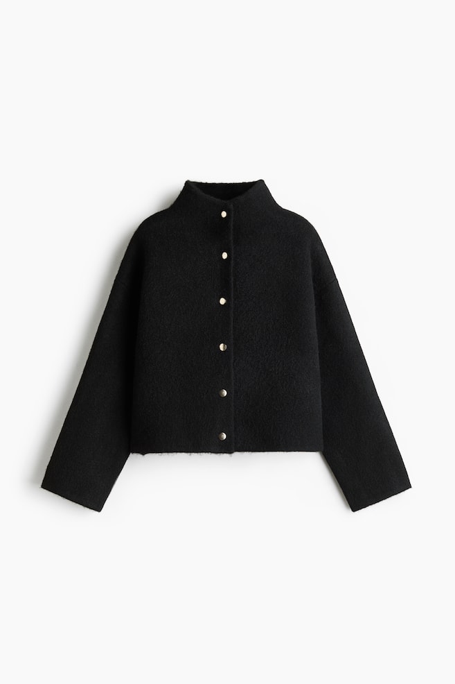 Oversized Brushed Cardigan - Black - 1