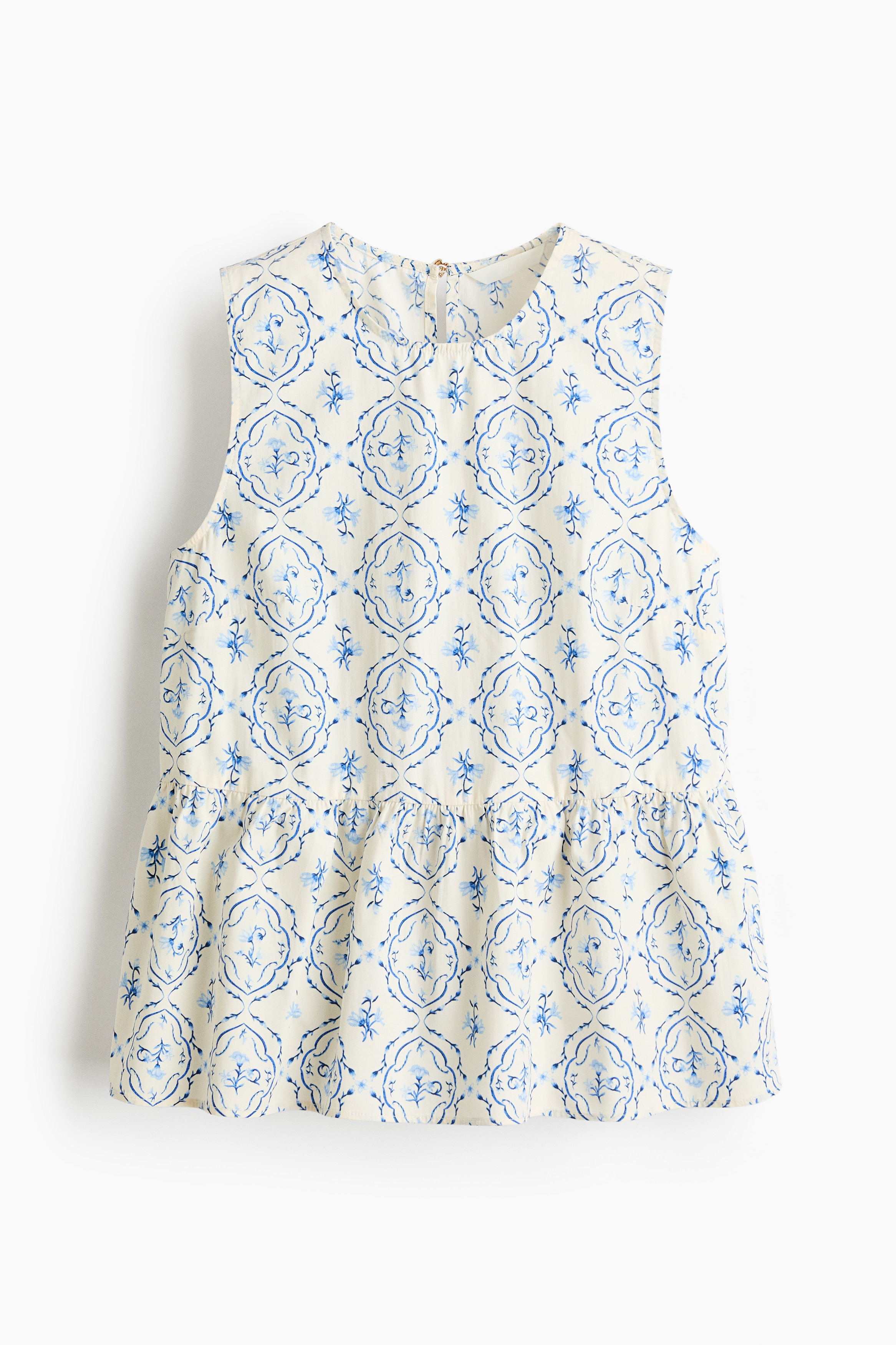 Sleeveless peplum blouse - Cream/Blue floral/Light blue/Striped/White