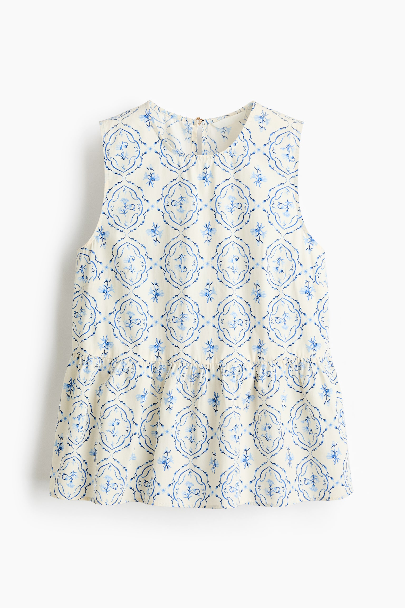 Sleeveless peplum blouse - Cream/Blue floral/White/Light blue/Striped