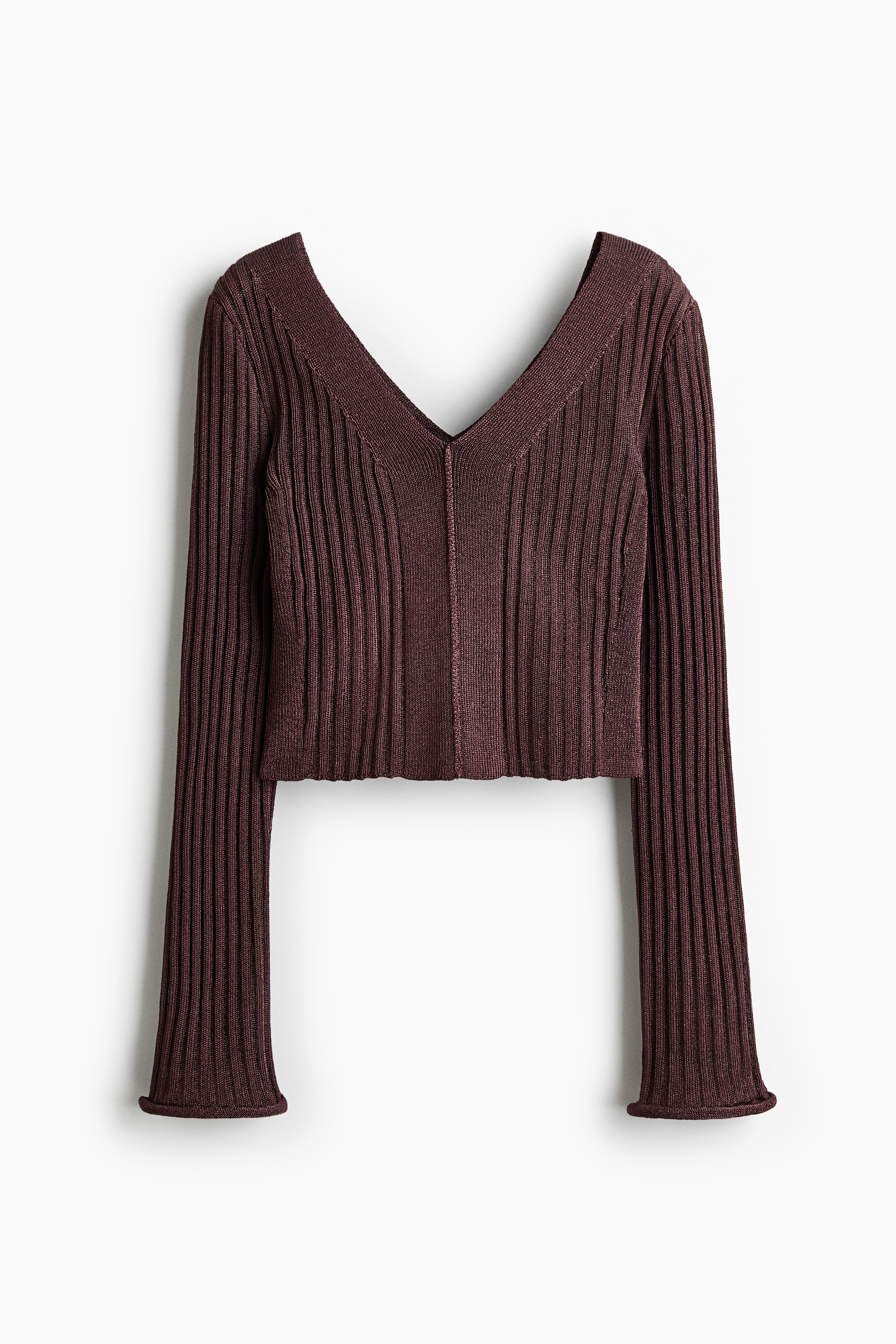 Top in maglia a costine glitter - Marrone scuro