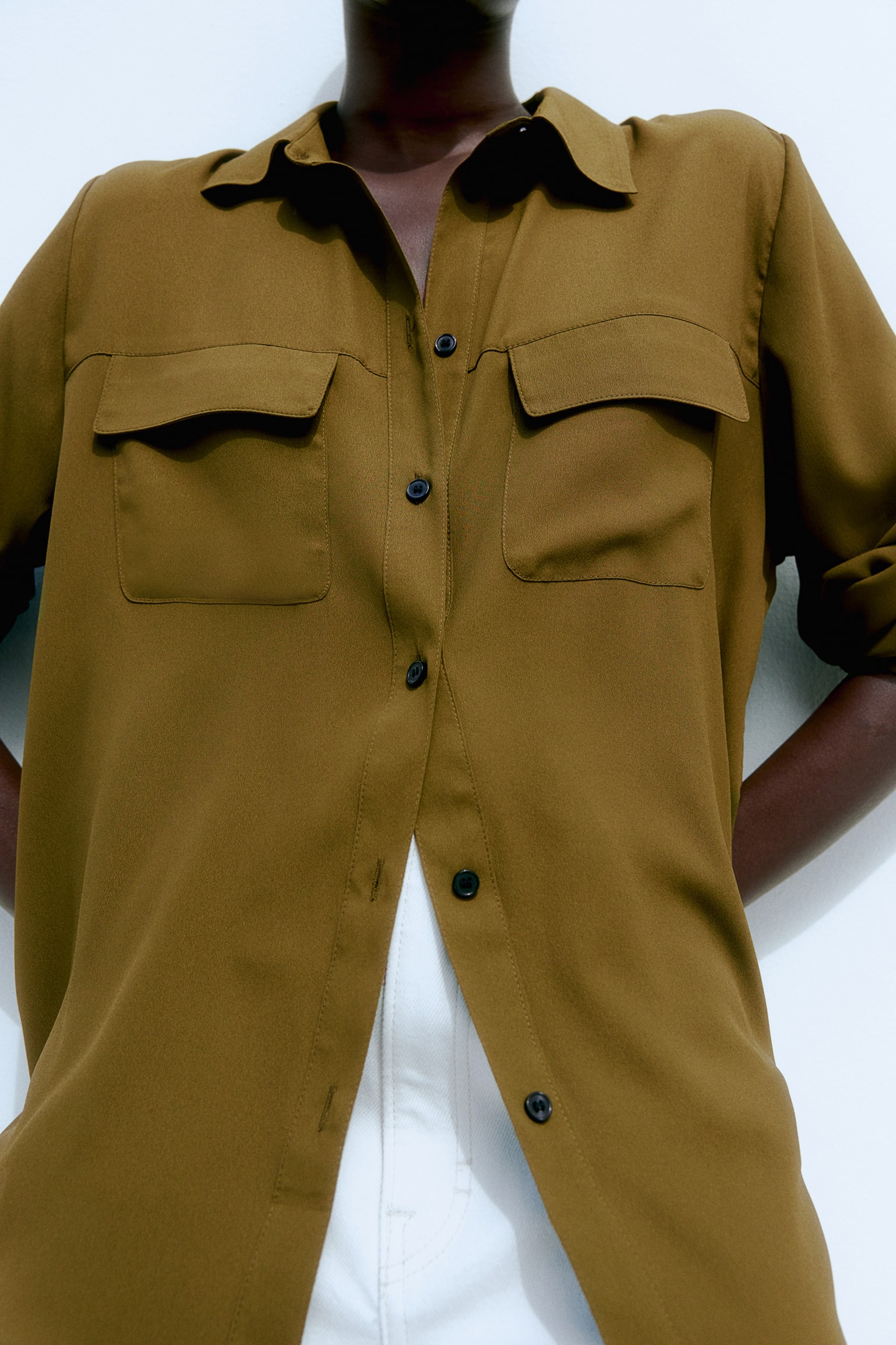 Crêpe shirt - Dark khaki green/White/Pigeon blue/Black/Brown - 6