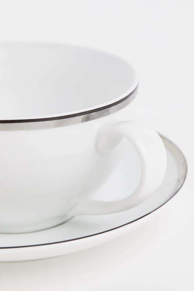Porcelain cup and saucer - White/Silver-coloured - 3
