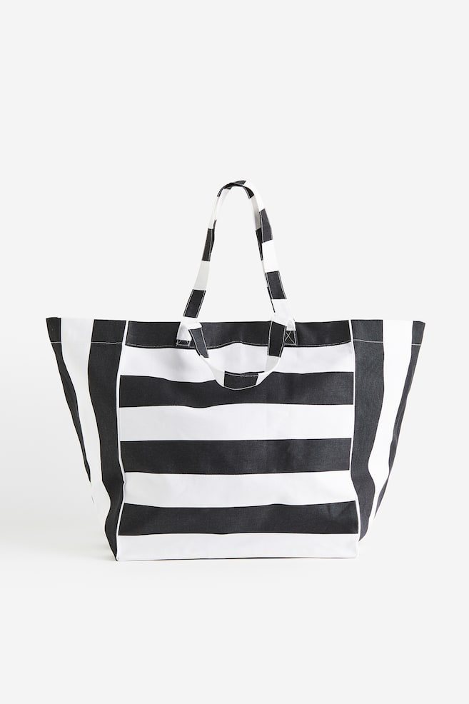 Cotton canvas beach bag - Black/Striped/Yellow/Striped/Bright blue/Striped - 1