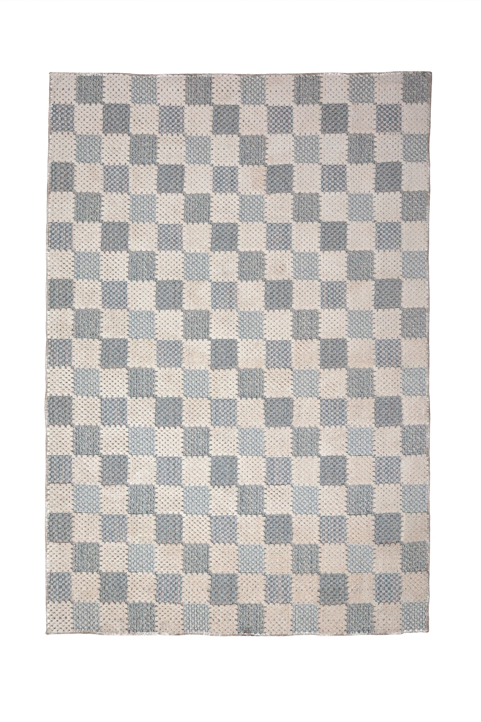 Muted Checkerboard Wasbaar Vloerkleed - Blauw - 1