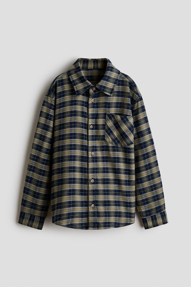 Cotton Flannel Shirt - Khaki green/plaid/Brown/plaid/Gray/checked - 1
