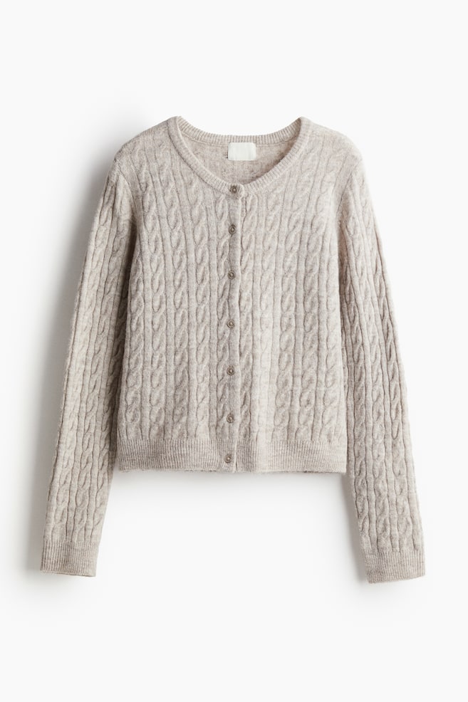 Cable-knit cardigan - Light beige marl/Grey marl - 1