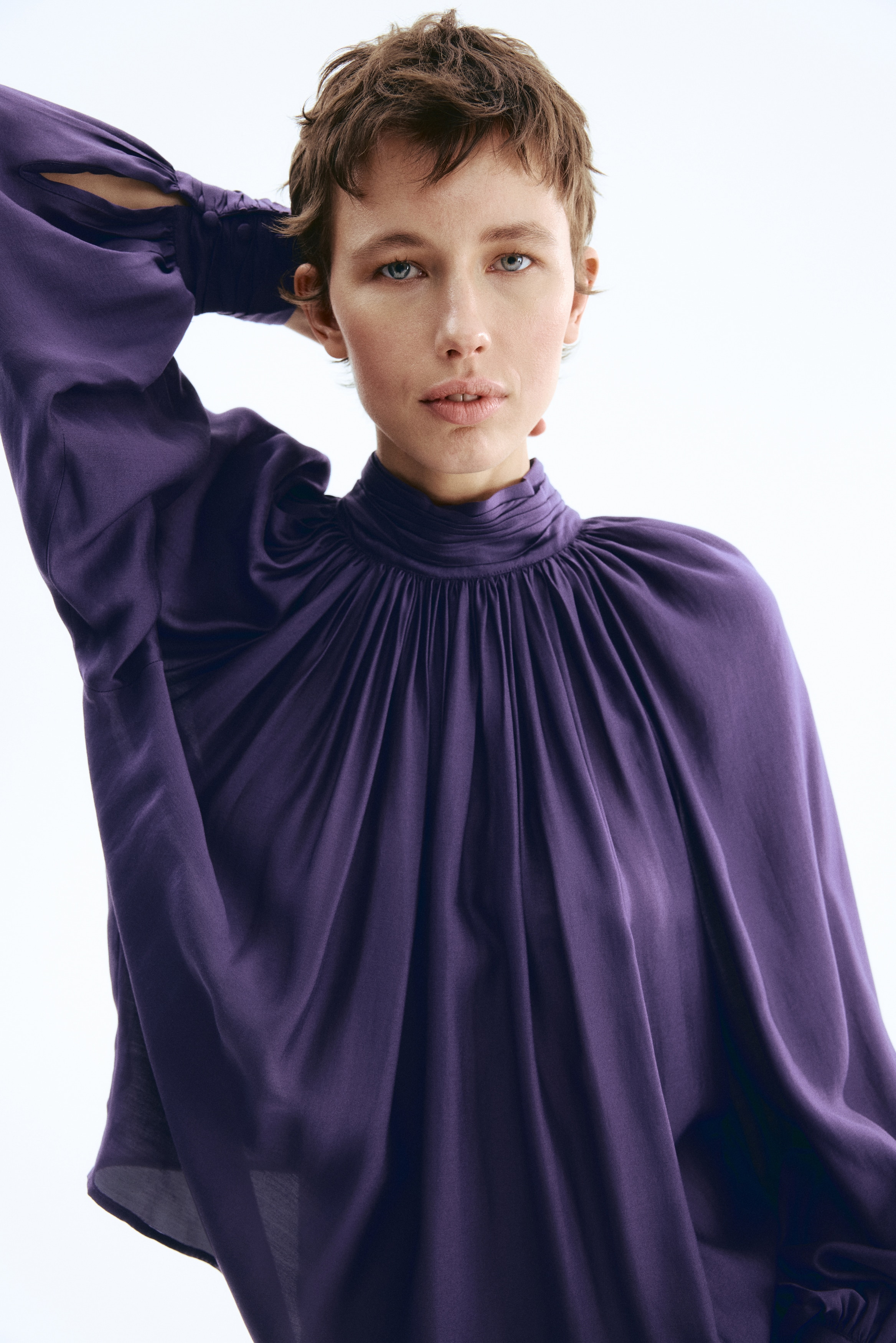 Blouse à effet drapé - Violet foncé/Marron/imprimé léopard