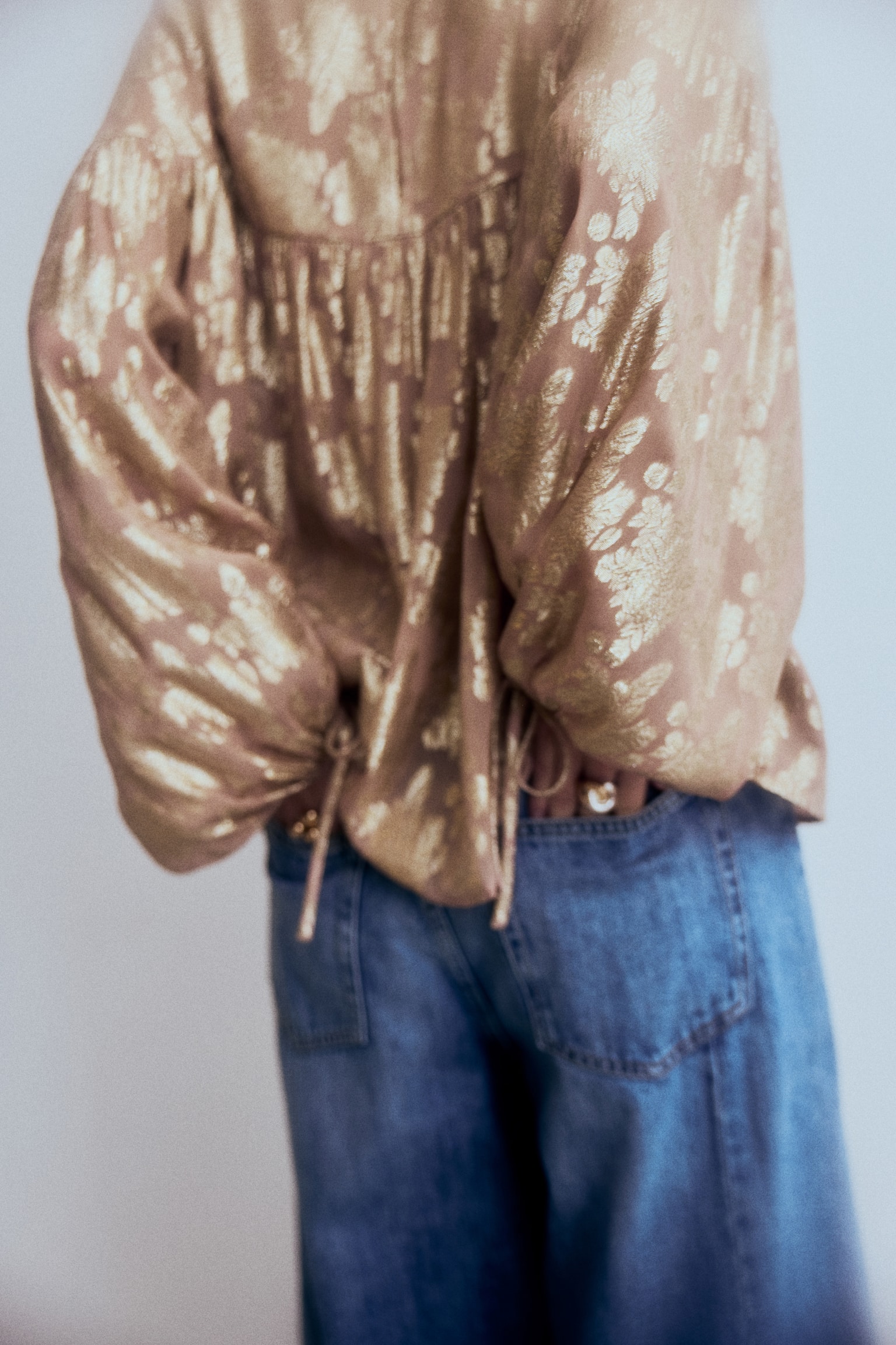 Oversized jacquard-weave blouse - Beige/Gemustert - 5