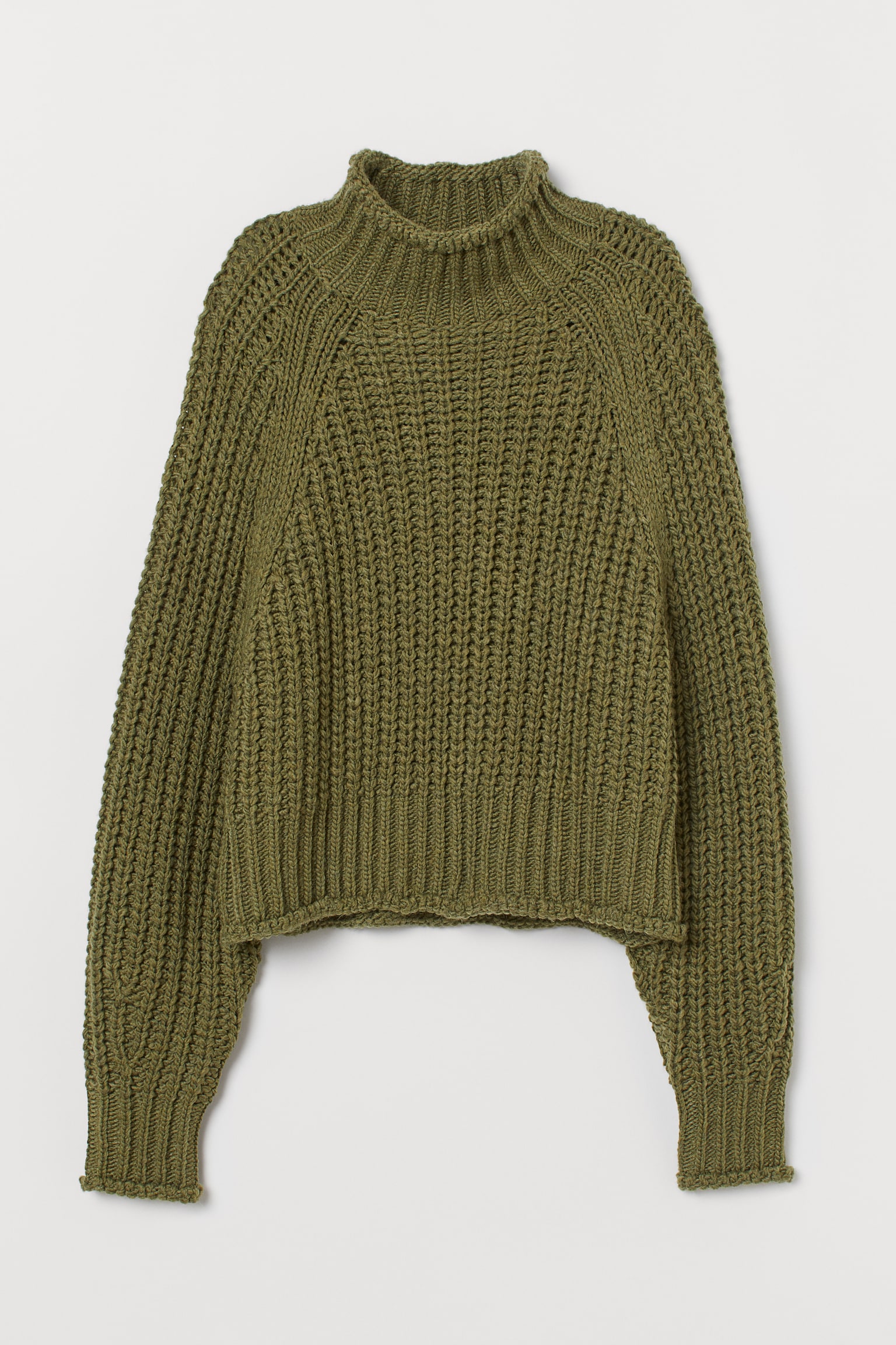 Žebrovaný svetr s rolákem - Khaki zelená