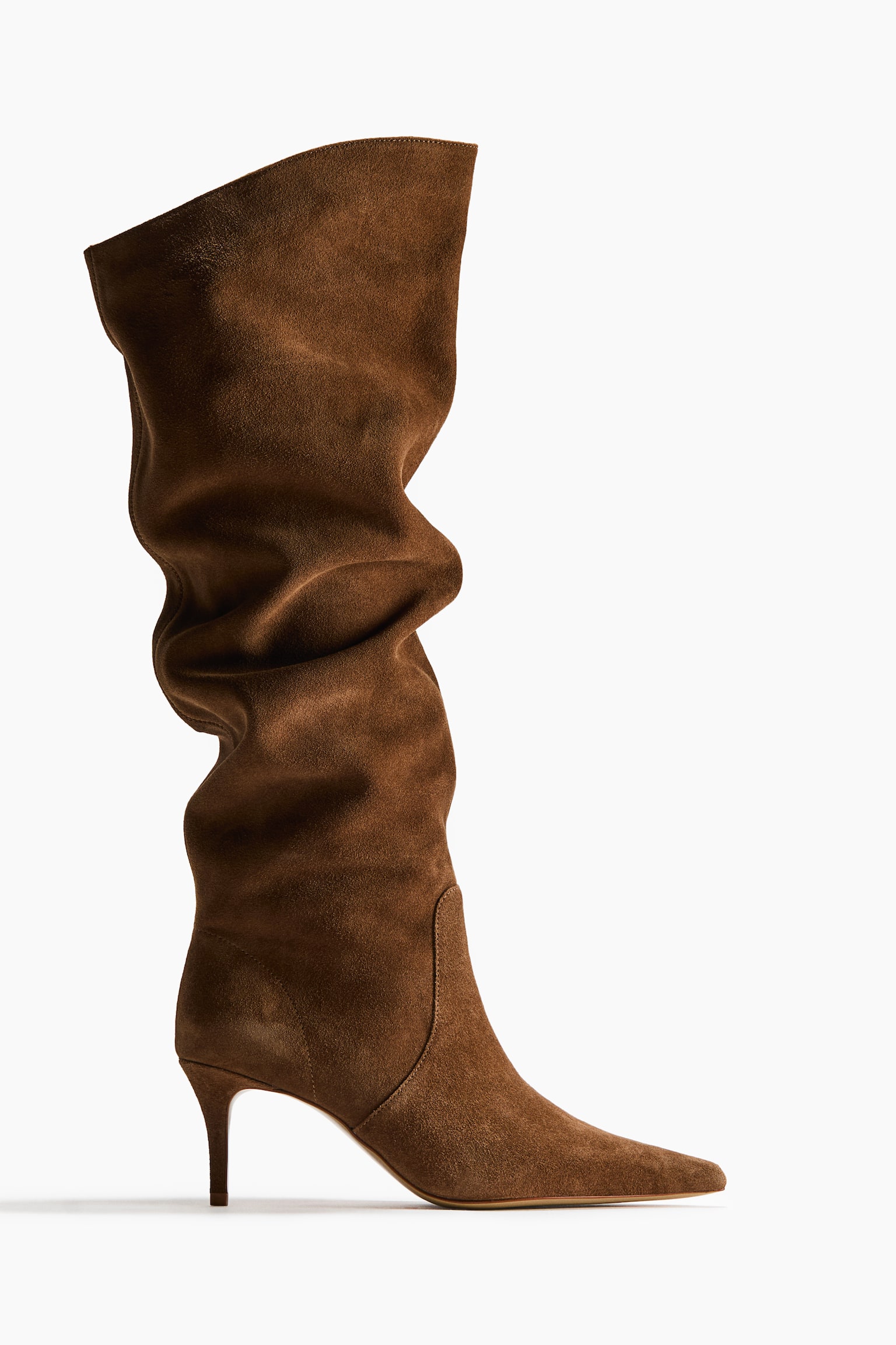 Knee-High Split Suede Boots - Brown/Beige