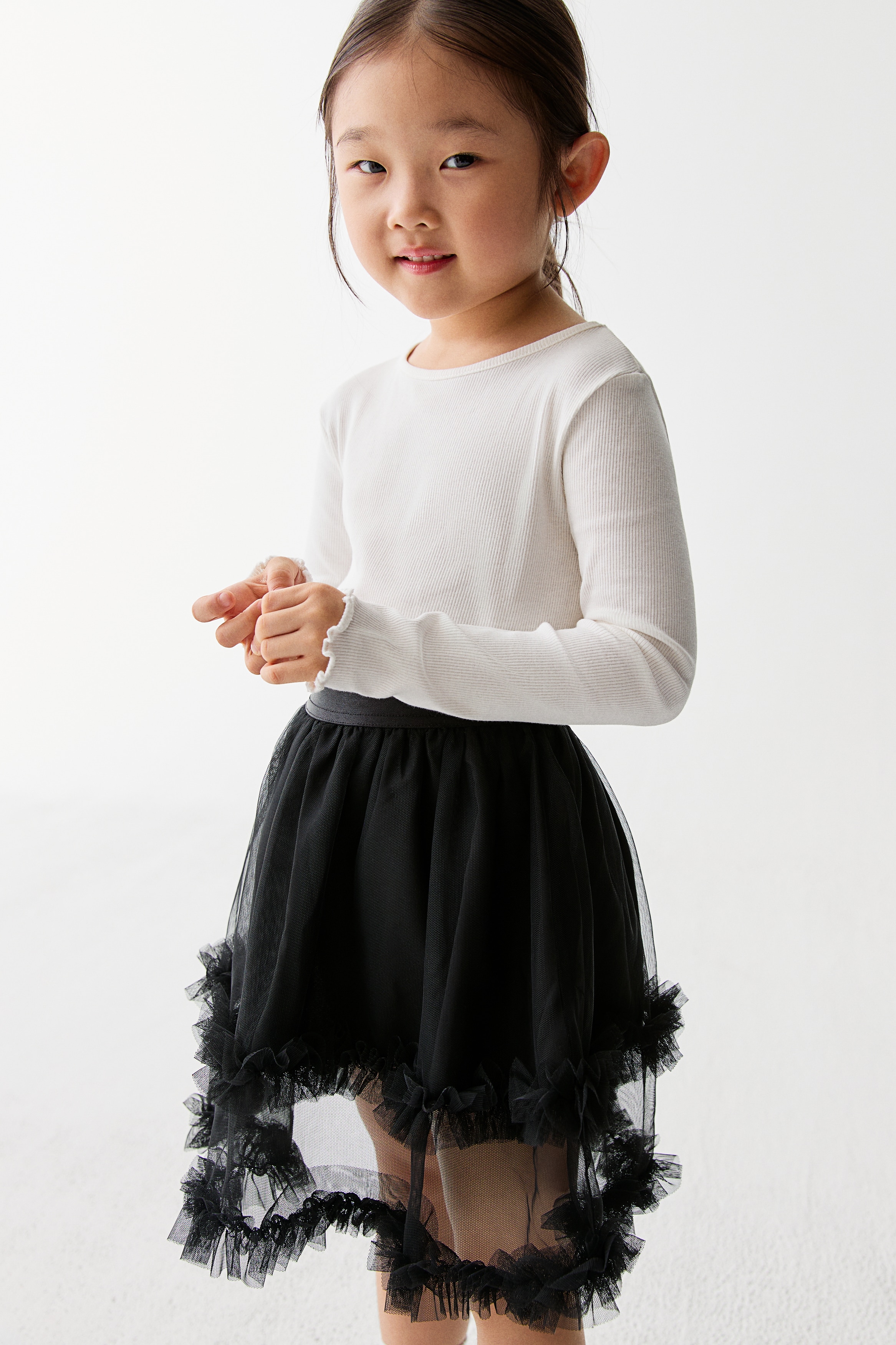 H & M - フリルトリム チュールスカート - ブラック